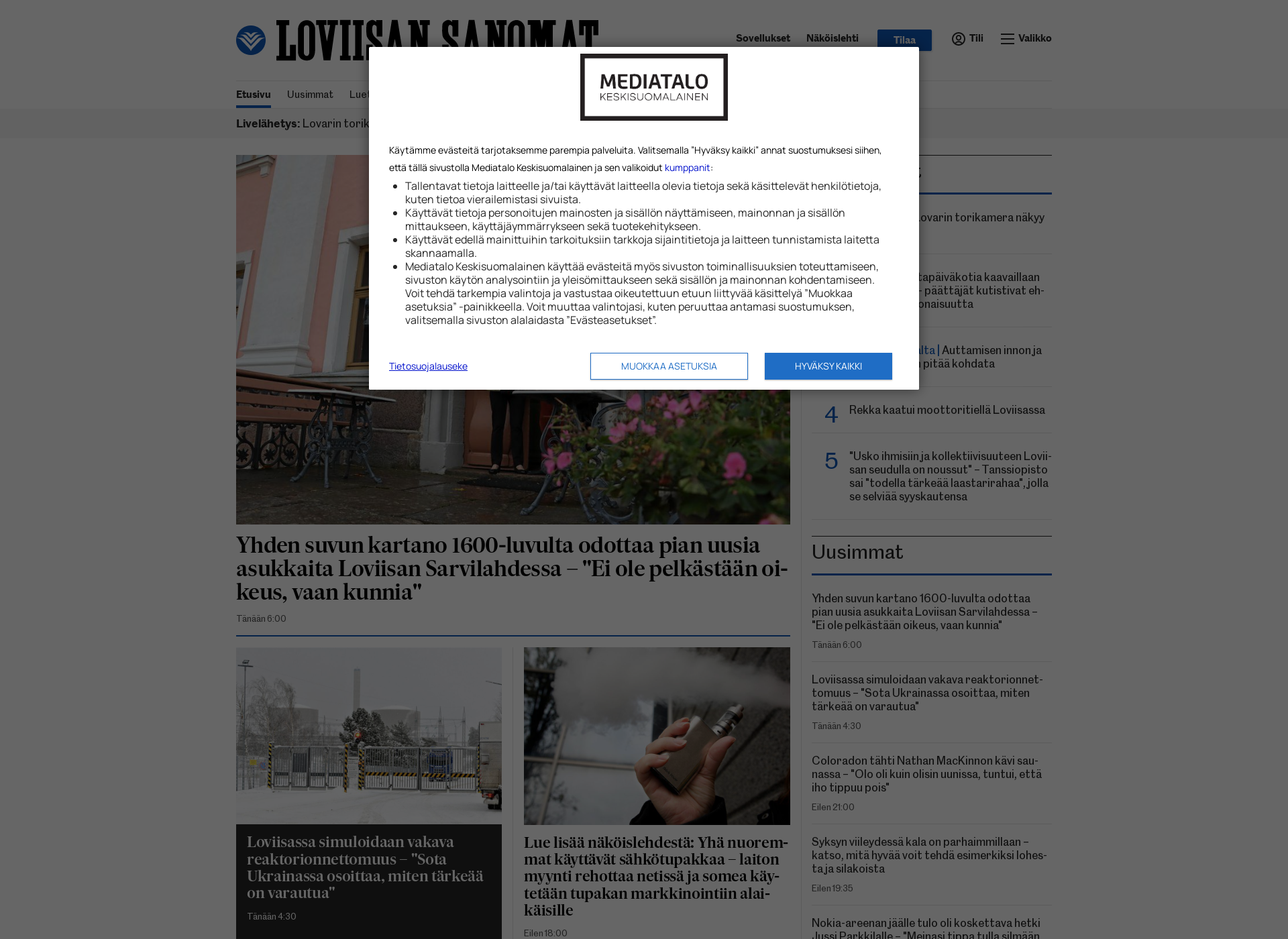 Screenshot for loviisansanomat.fi