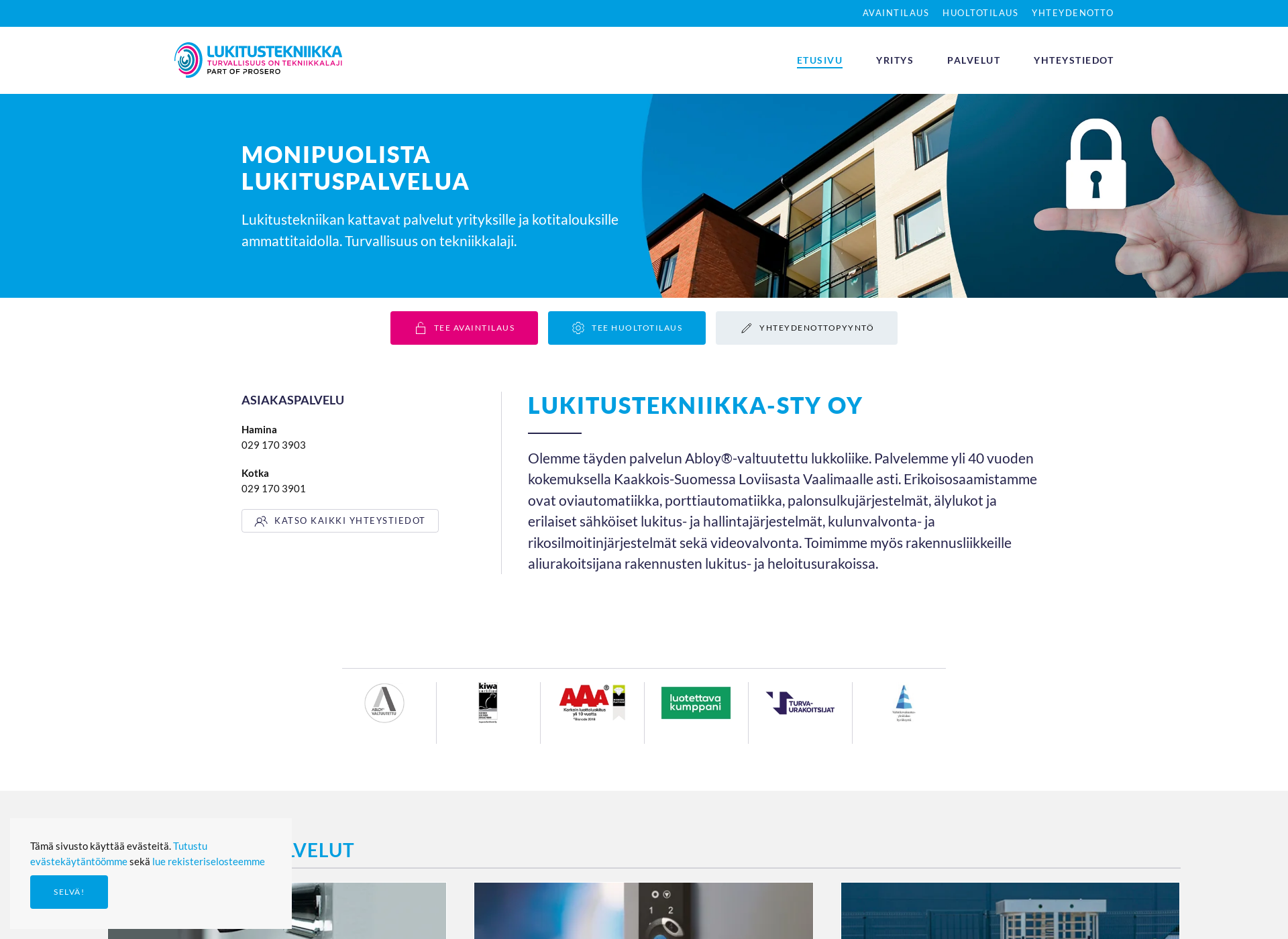 Skärmdump för lukitustekniikka.fi