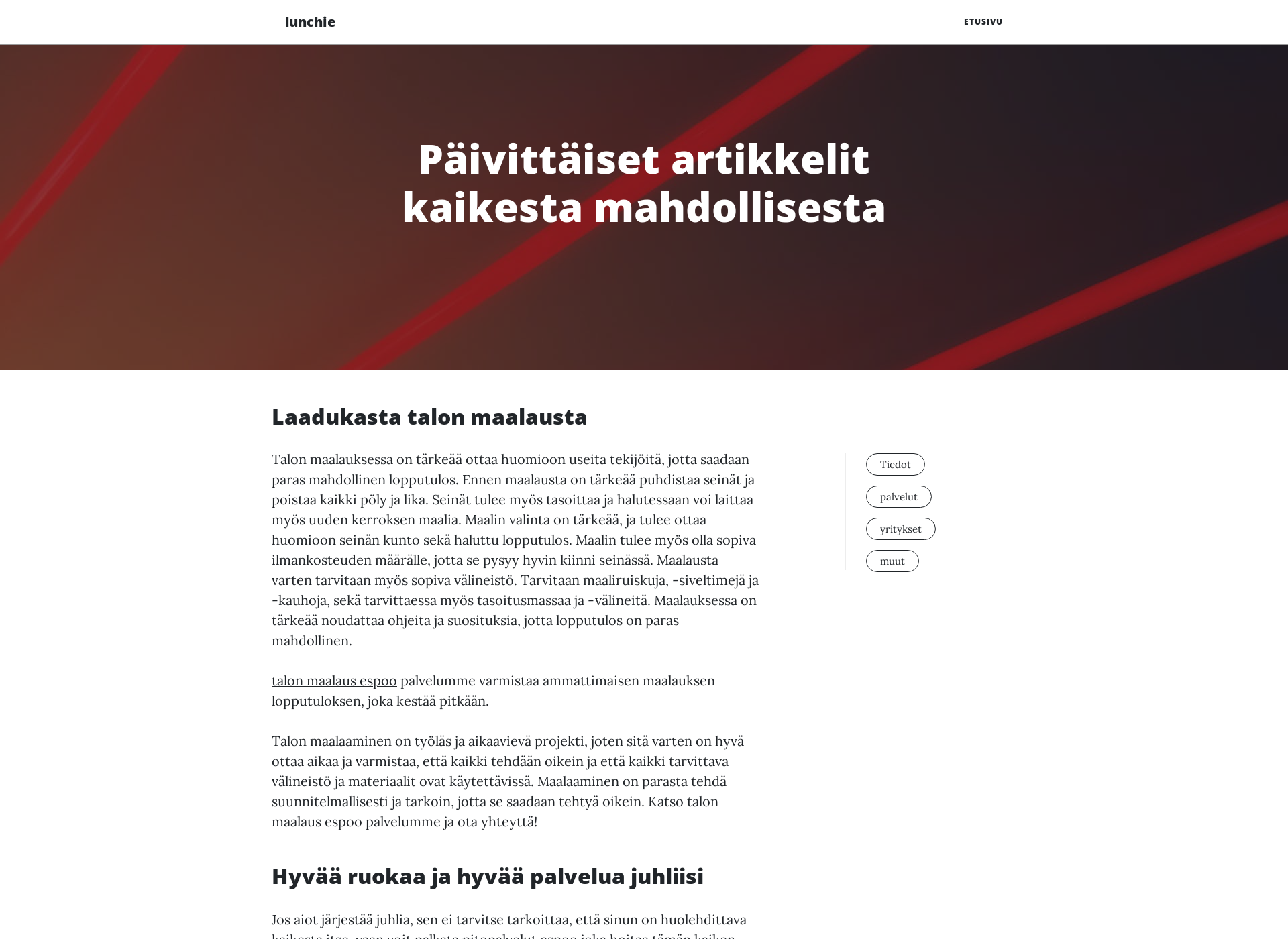 Skärmdump för lunchie.fi