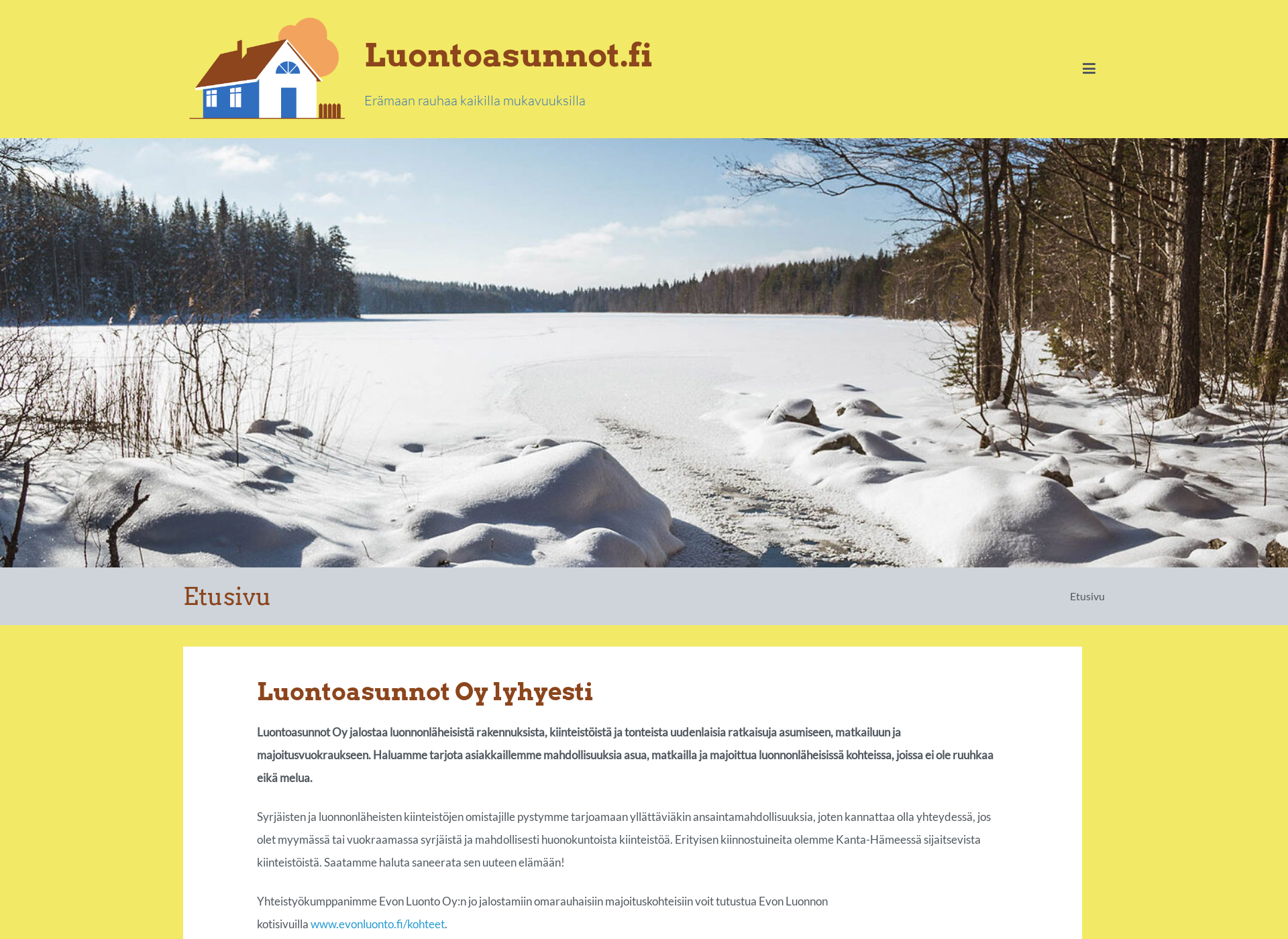 Skärmdump för luontoasunnot.fi