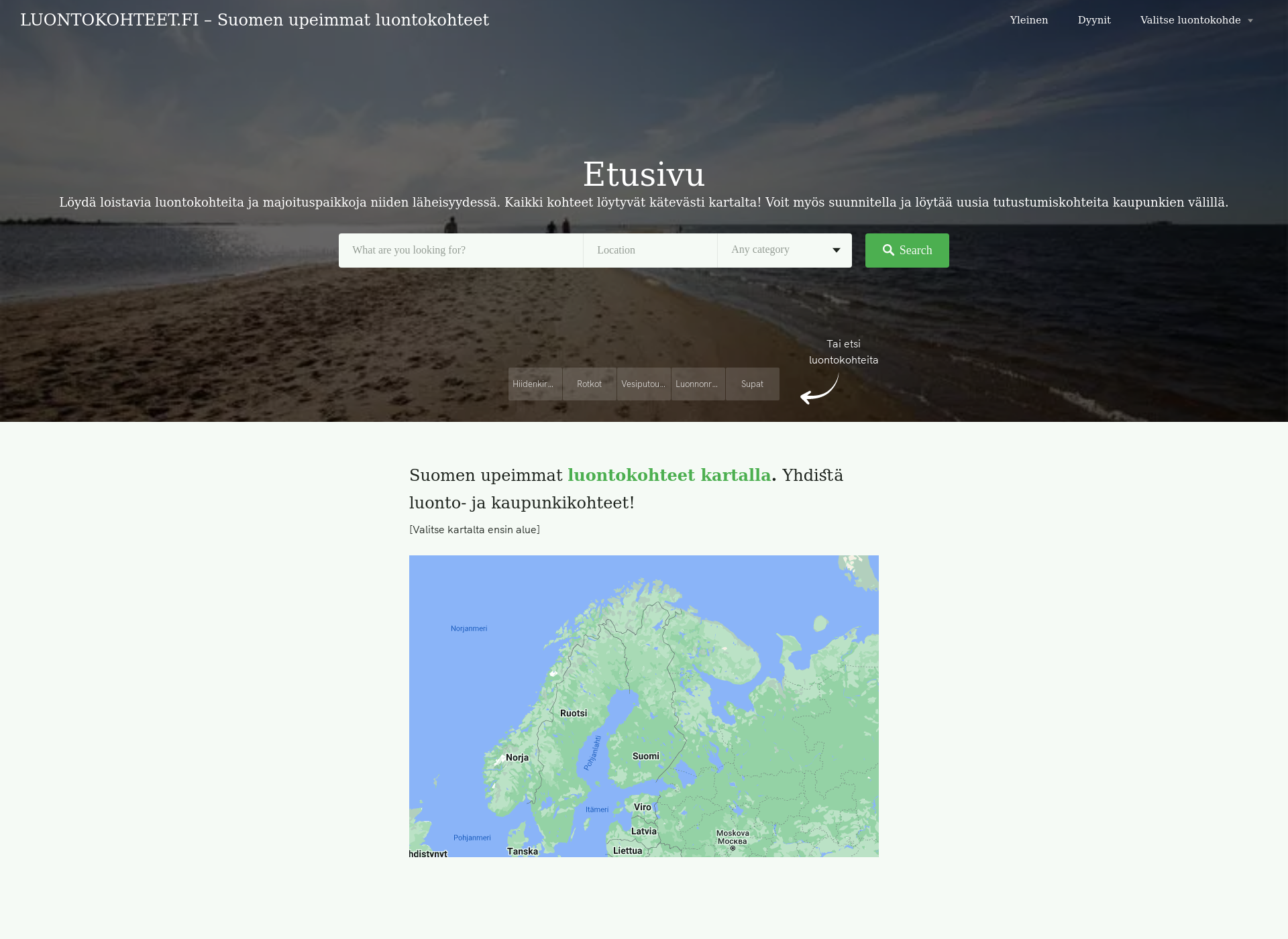 Skärmdump för luontokohteet.fi
