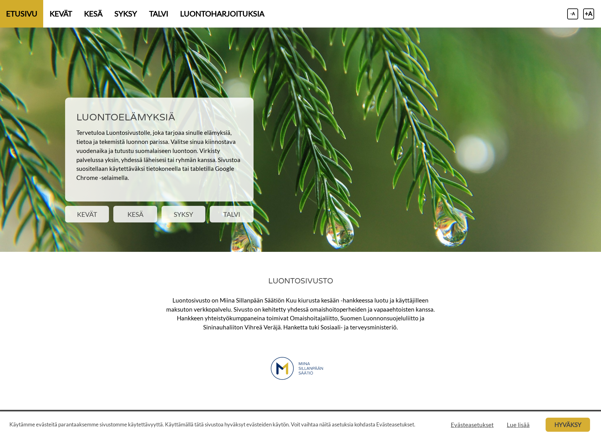 Skärmdump för luontosivusto.fi