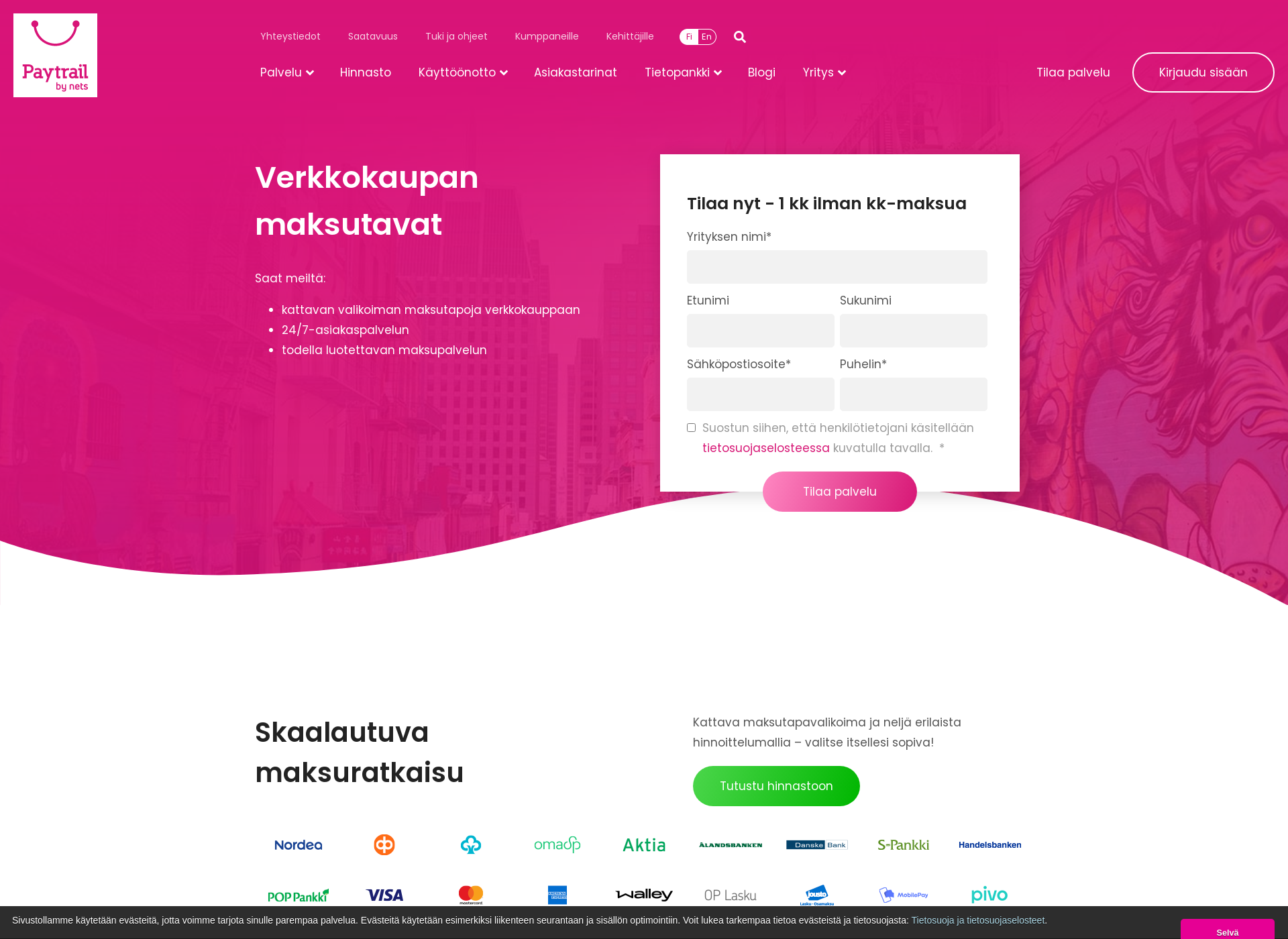 Skärmdump för luottokorttimaksut.fi