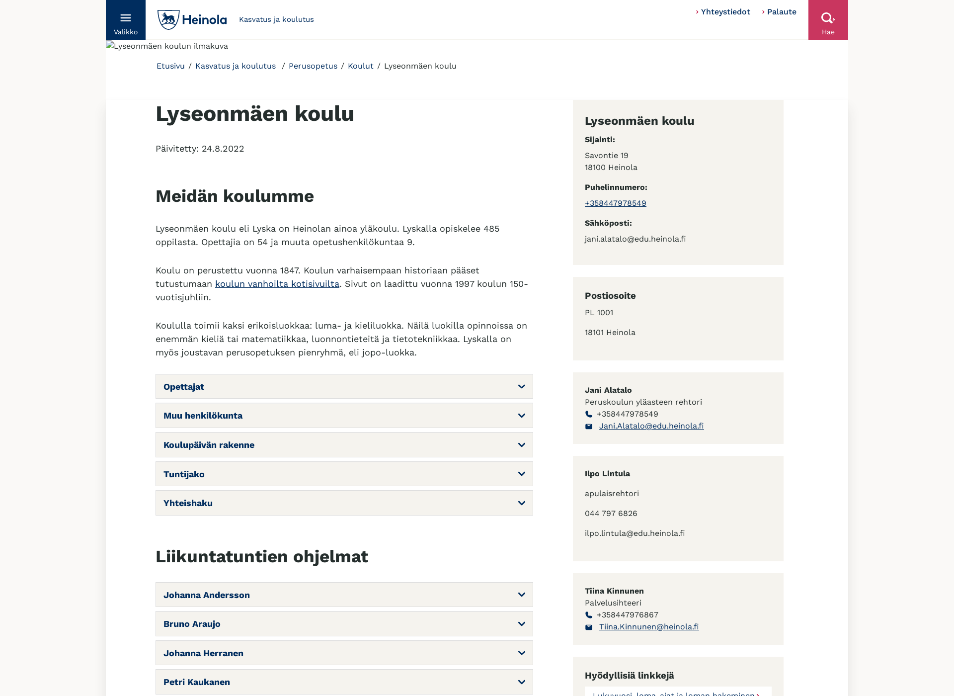 Skärmdump för lyseonmaenkoulu.fi