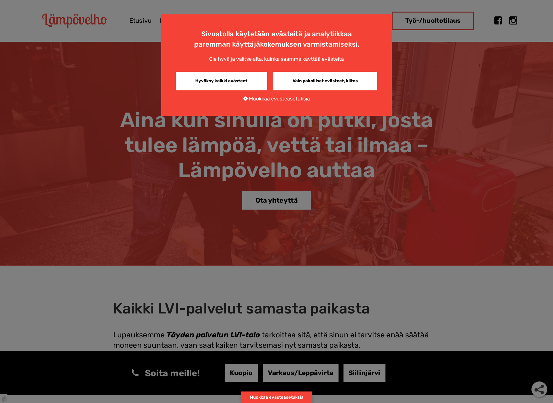 Skärmdump för lämpövelho.fi