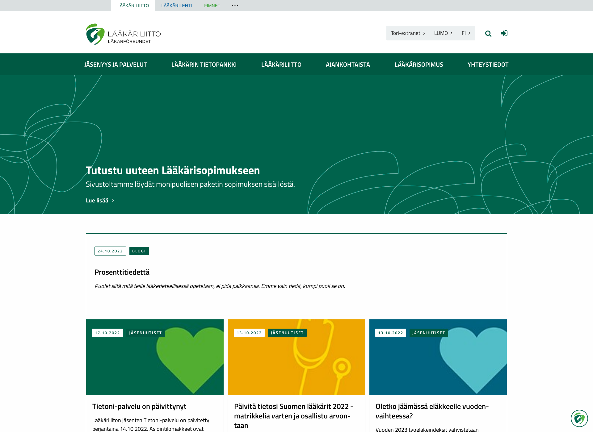 Screenshot for lääkäriliitto.fi