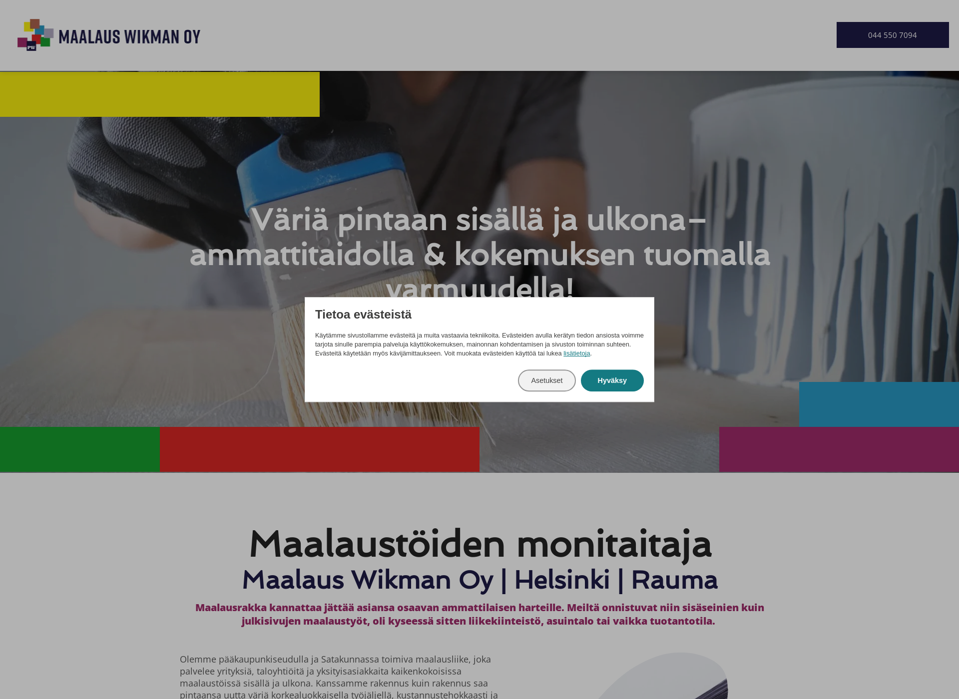 Skärmdump för maalaustyohelsinki.fi