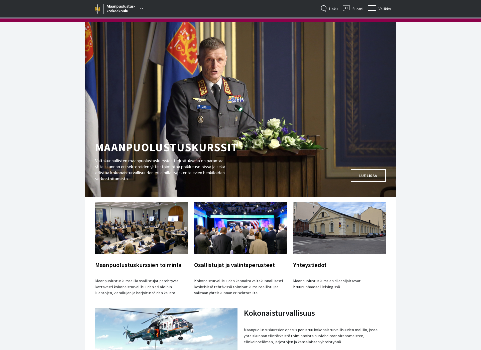 Screenshot for maanpuolustuskurssit.fi