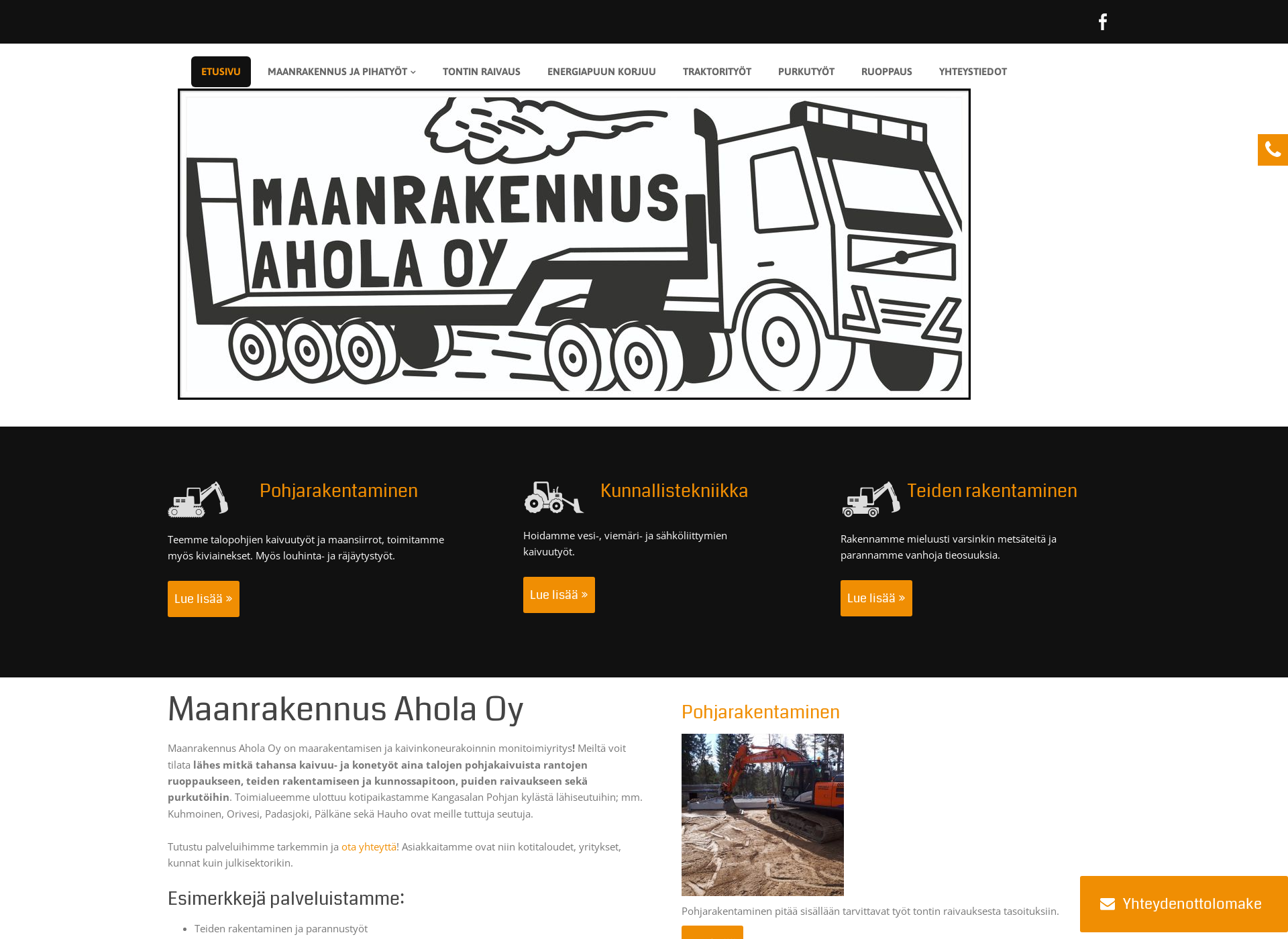 Skärmdump för maanrakennusahola.fi