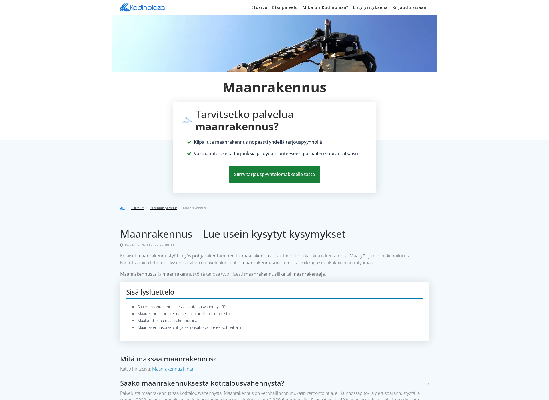 Screenshot for maanrakennusarivainio.fi