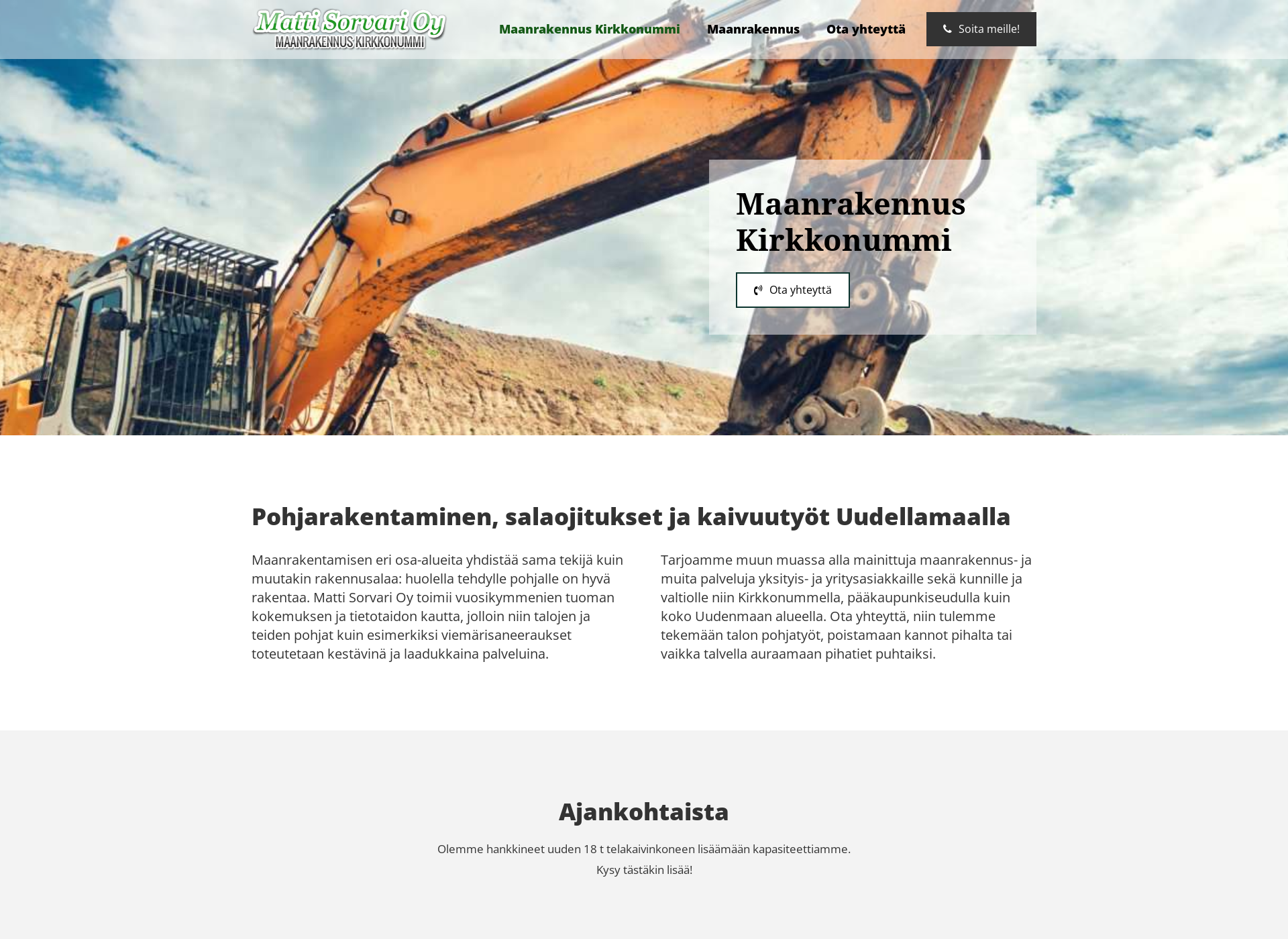 Skärmdump för maanrakennuskirkkonummi.fi