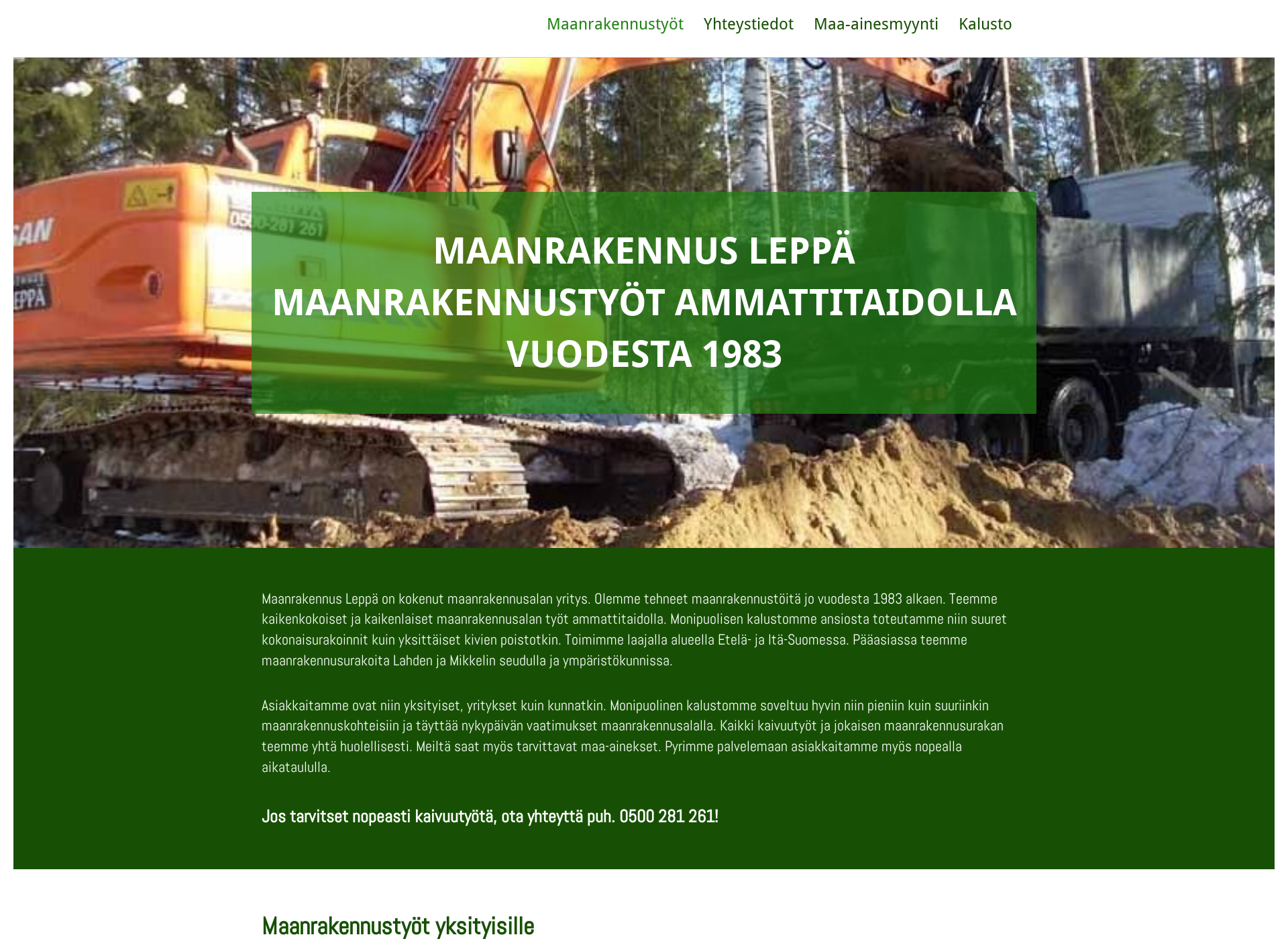 Skärmdump för maanrakennusleppa.fi
