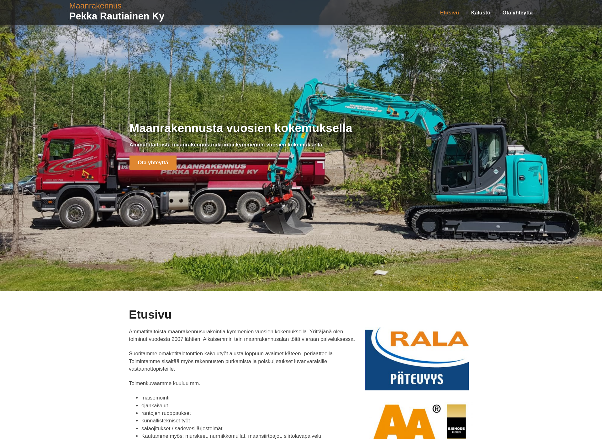 Screenshot for maanrakennuspekkarautiainen.fi