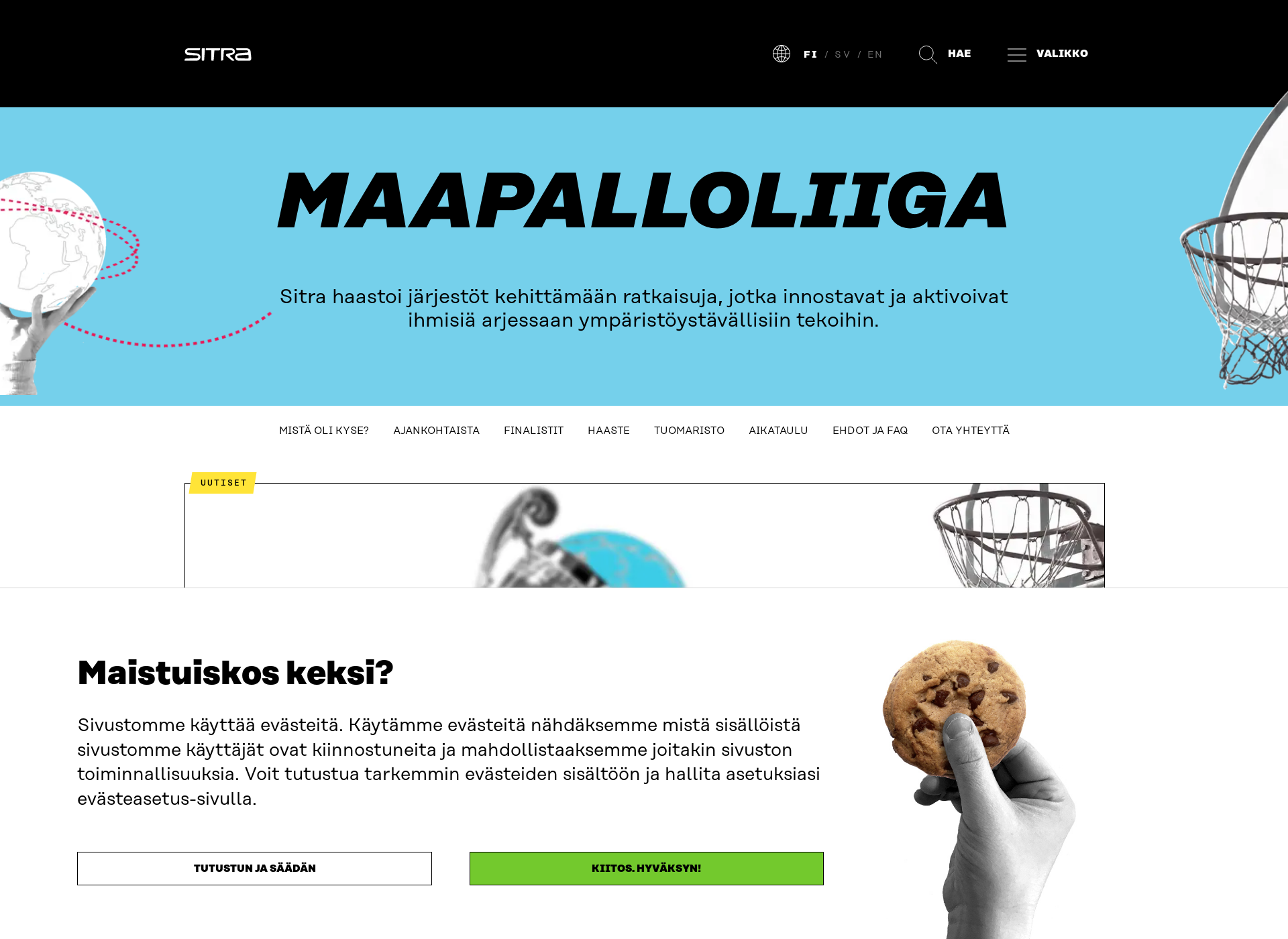 Skärmdump för maapalloliiga.fi