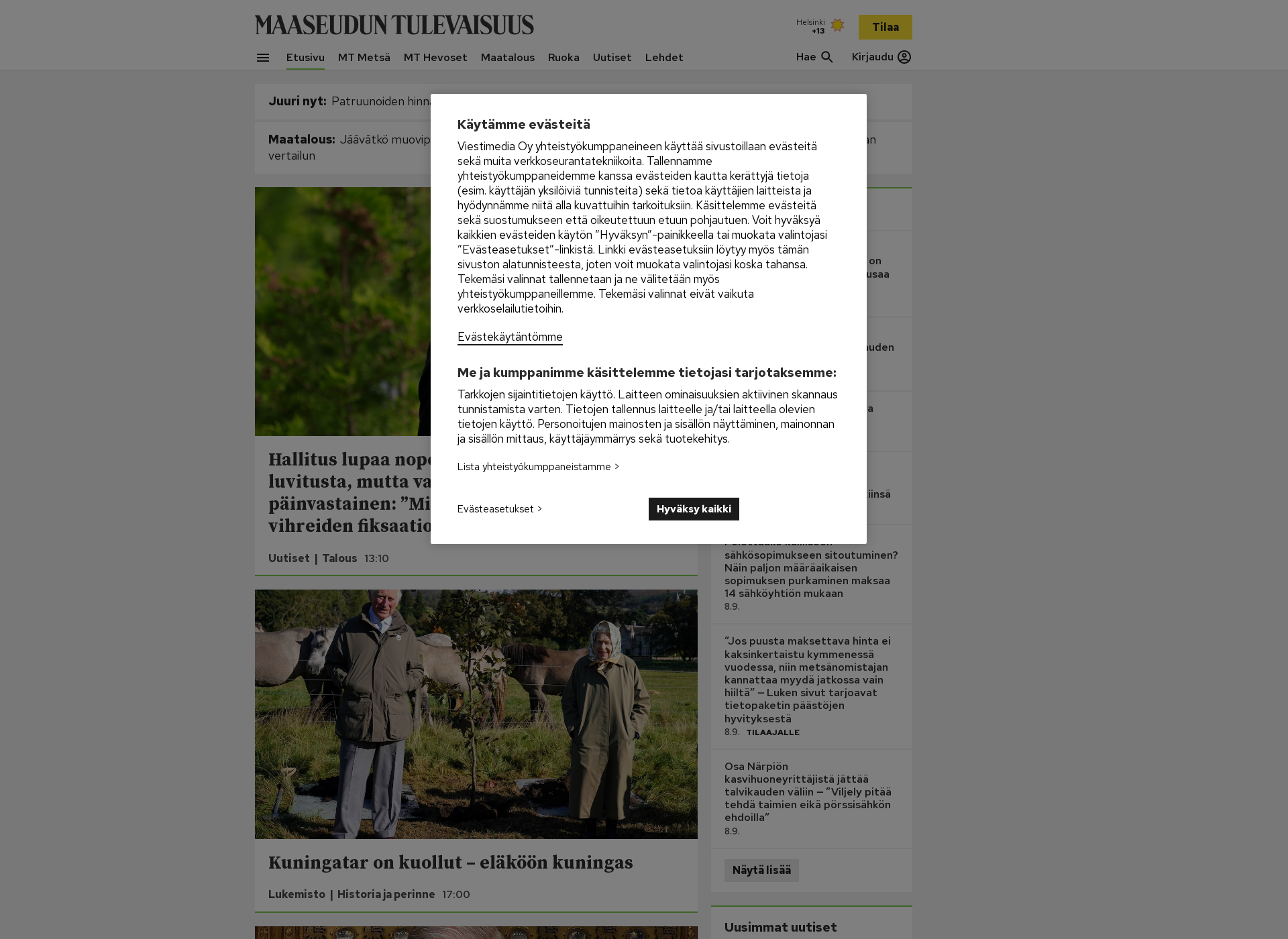Skärmdump för maaseuduntulevaisuus.fi