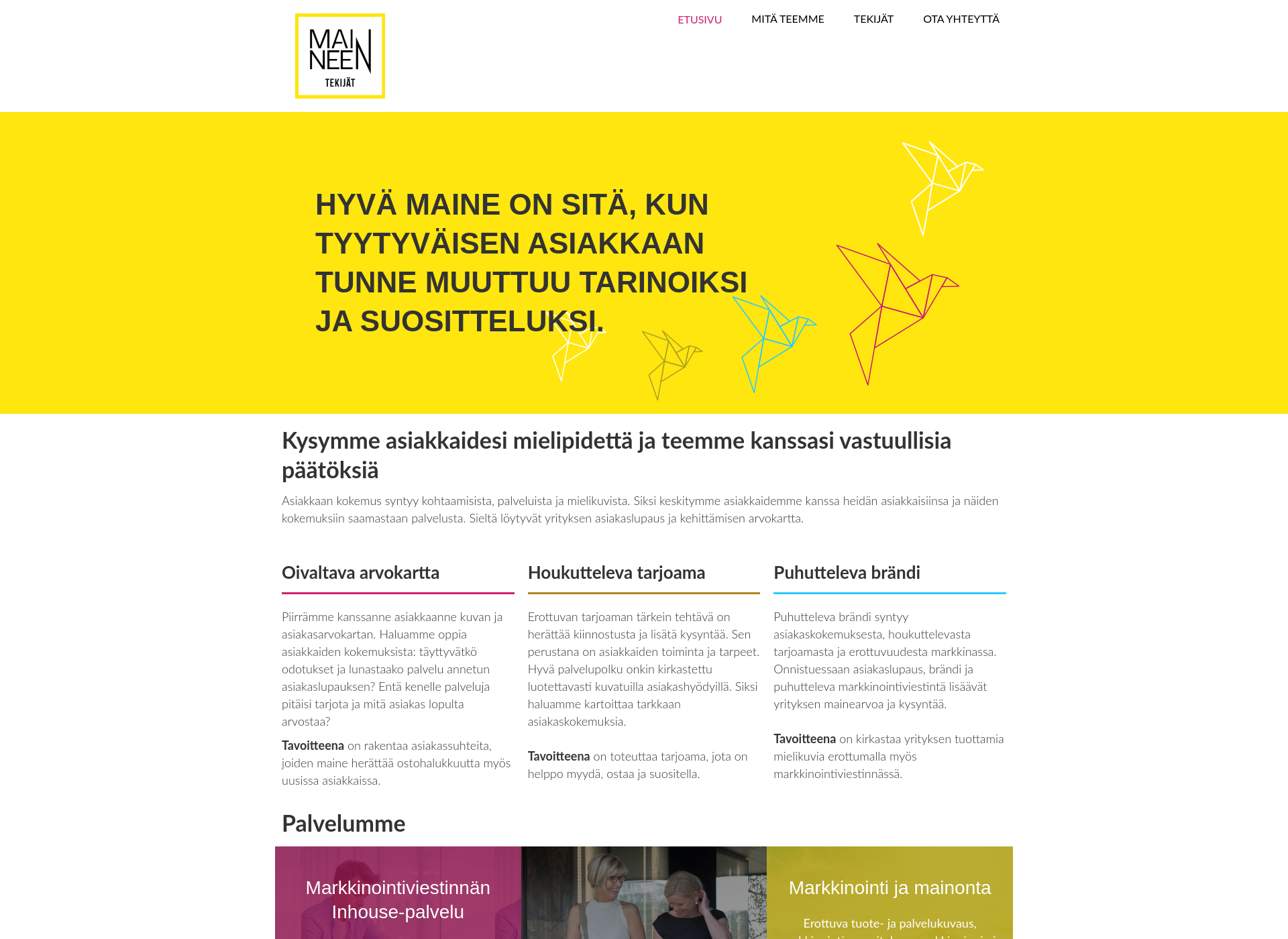 Skärmdump för maineentekijat.fi