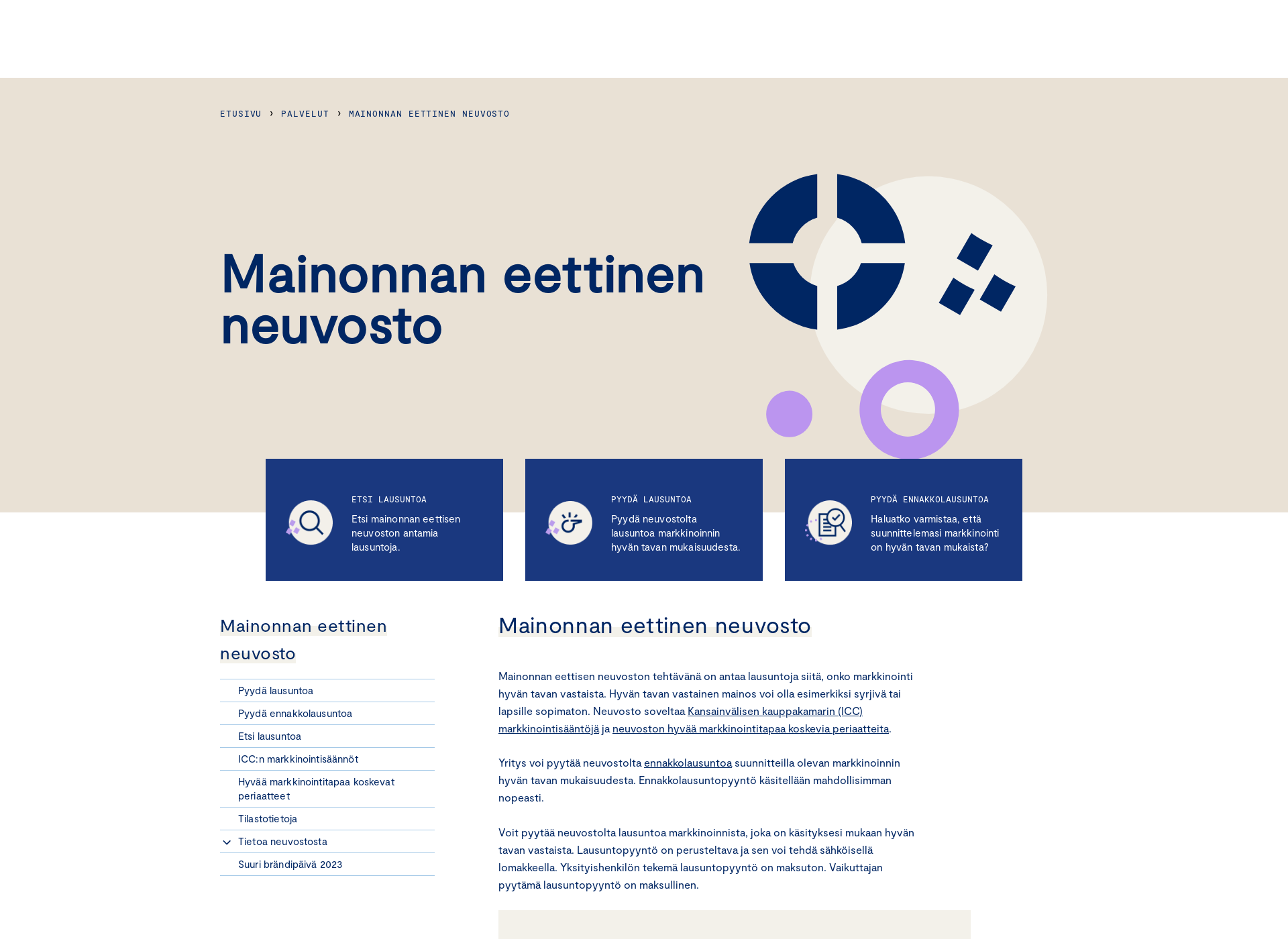 Skärmdump för mainonnaneettinenneuvosto.fi