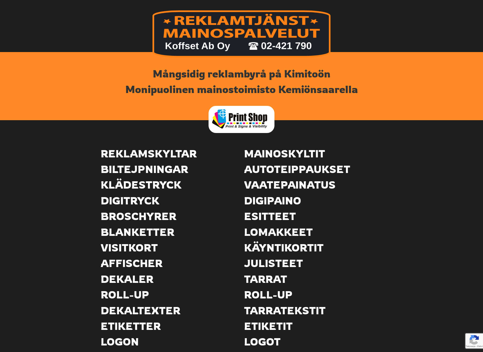 Skärmdump för mainoskyltit.fi