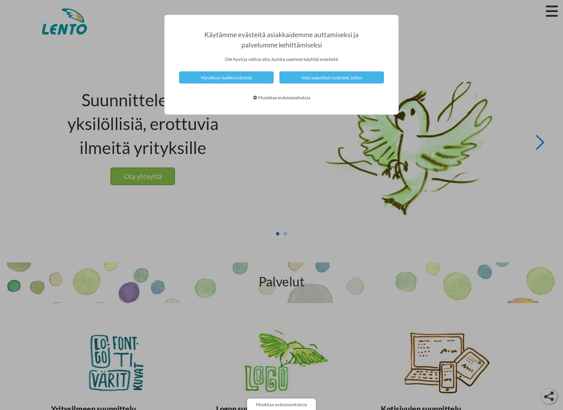 Skärmdump för mainoslento.fi