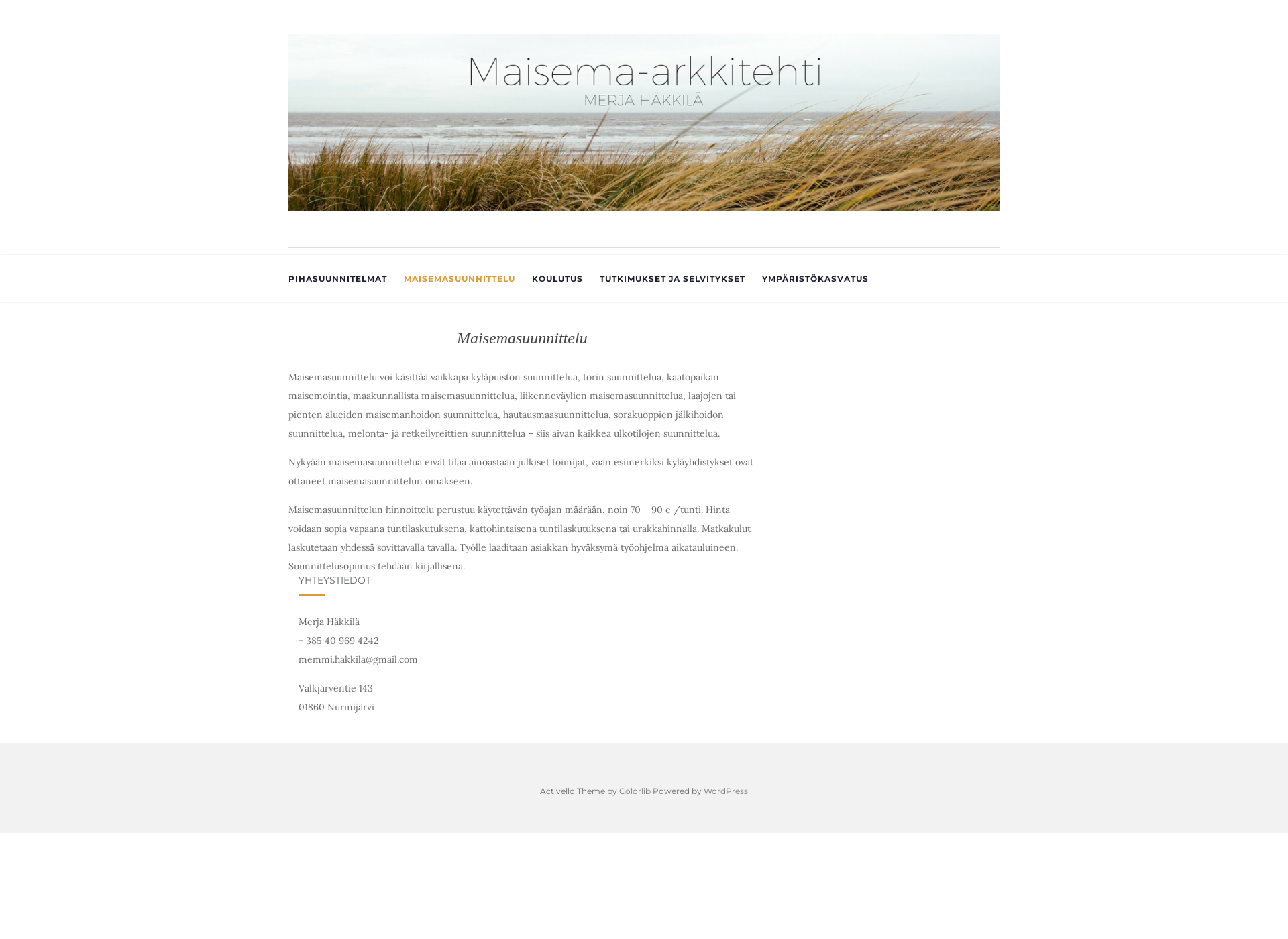 Skärmdump för maisema-arkkitehti.fi