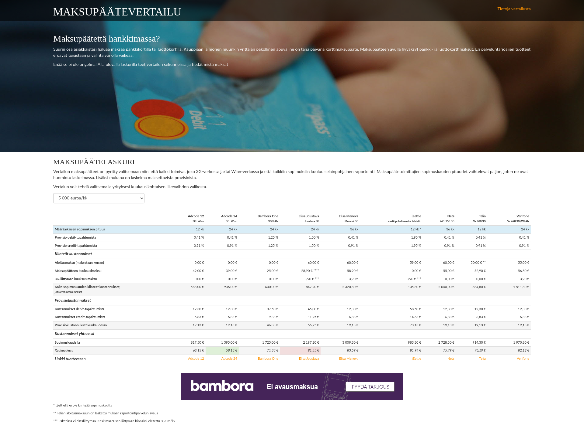 Screenshot for maksupäätevertailu.fi