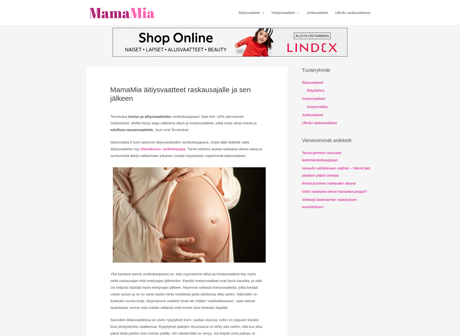 Skärmdump för mamamia.fi