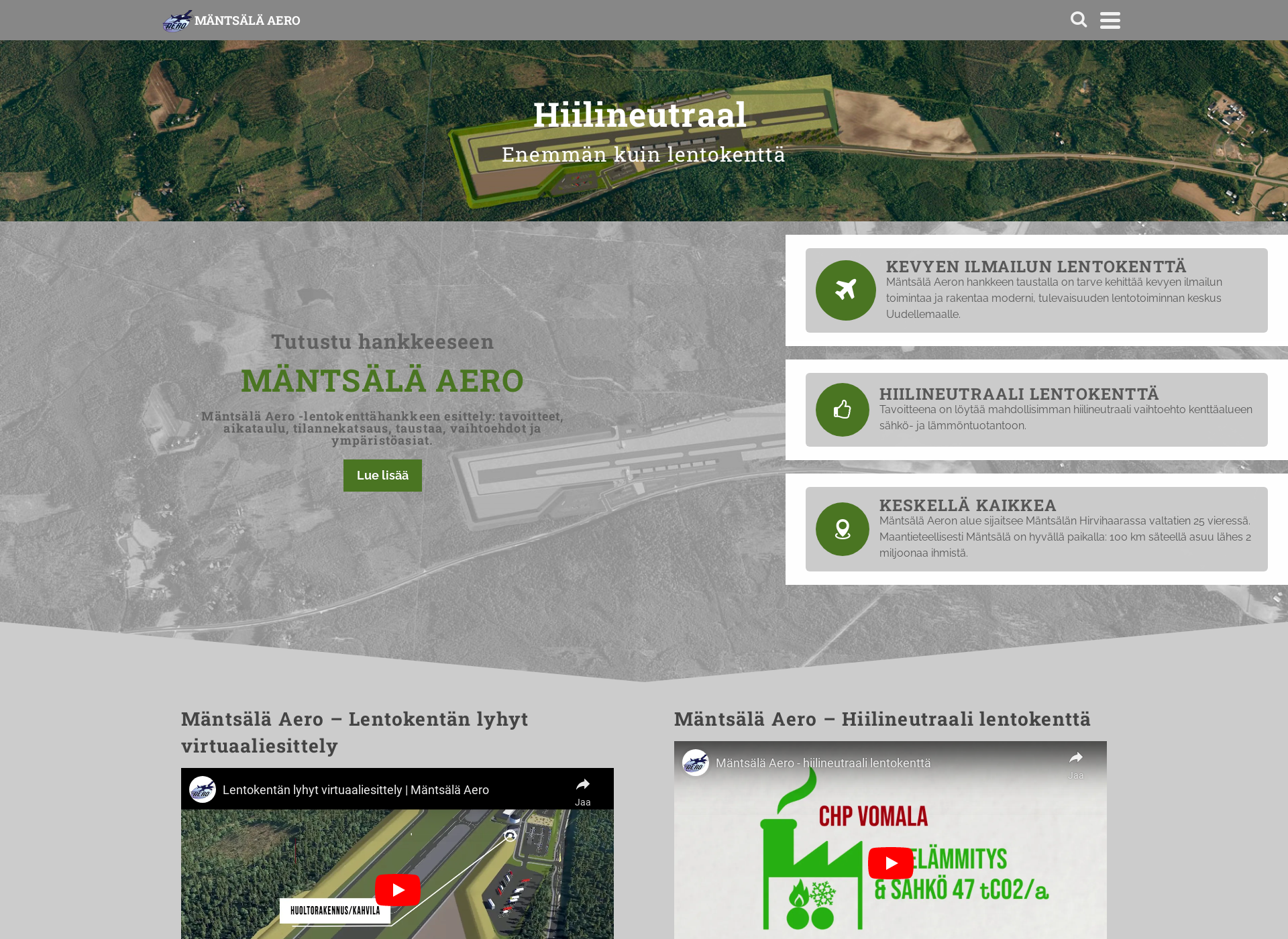 Skärmdump för mantsala-airport.fi