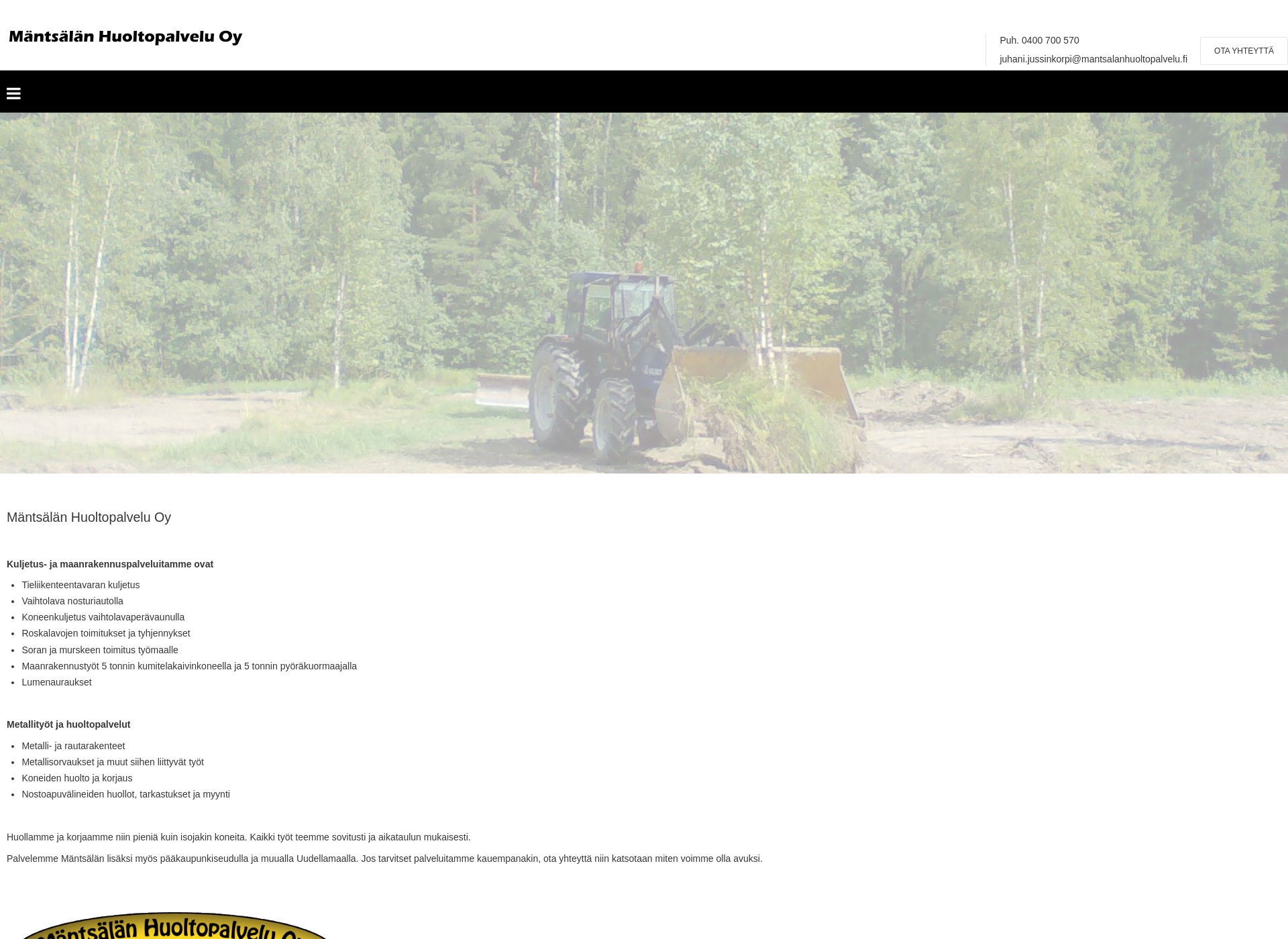 Screenshot for mantsalanhuoltopalvelu.fi
