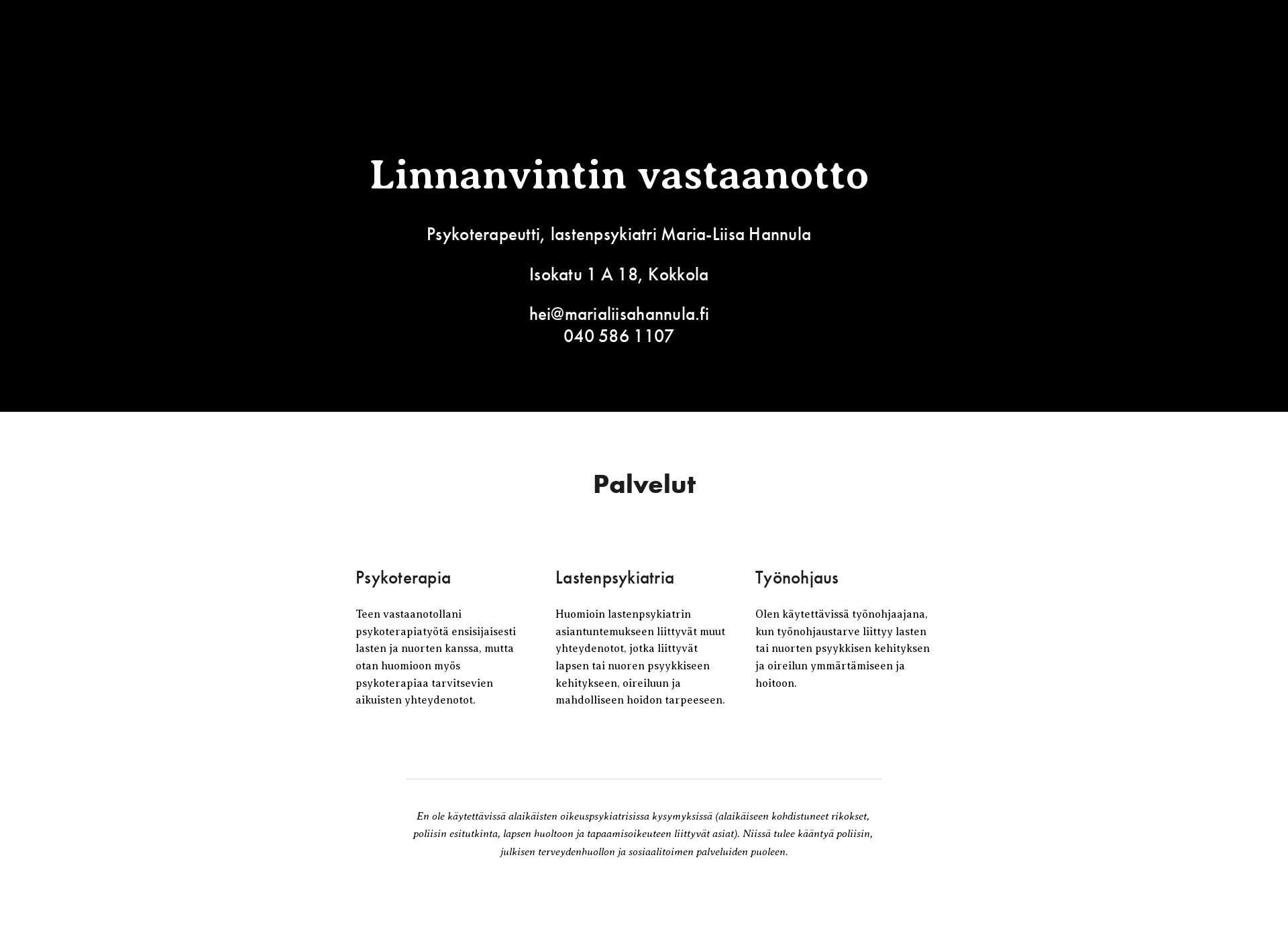 Skärmdump för marialiisahannula.fi