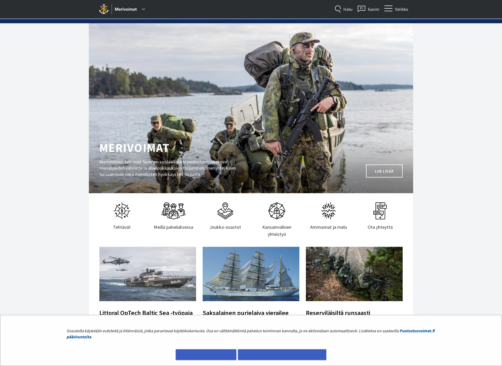 Skärmdump för marinen.fi