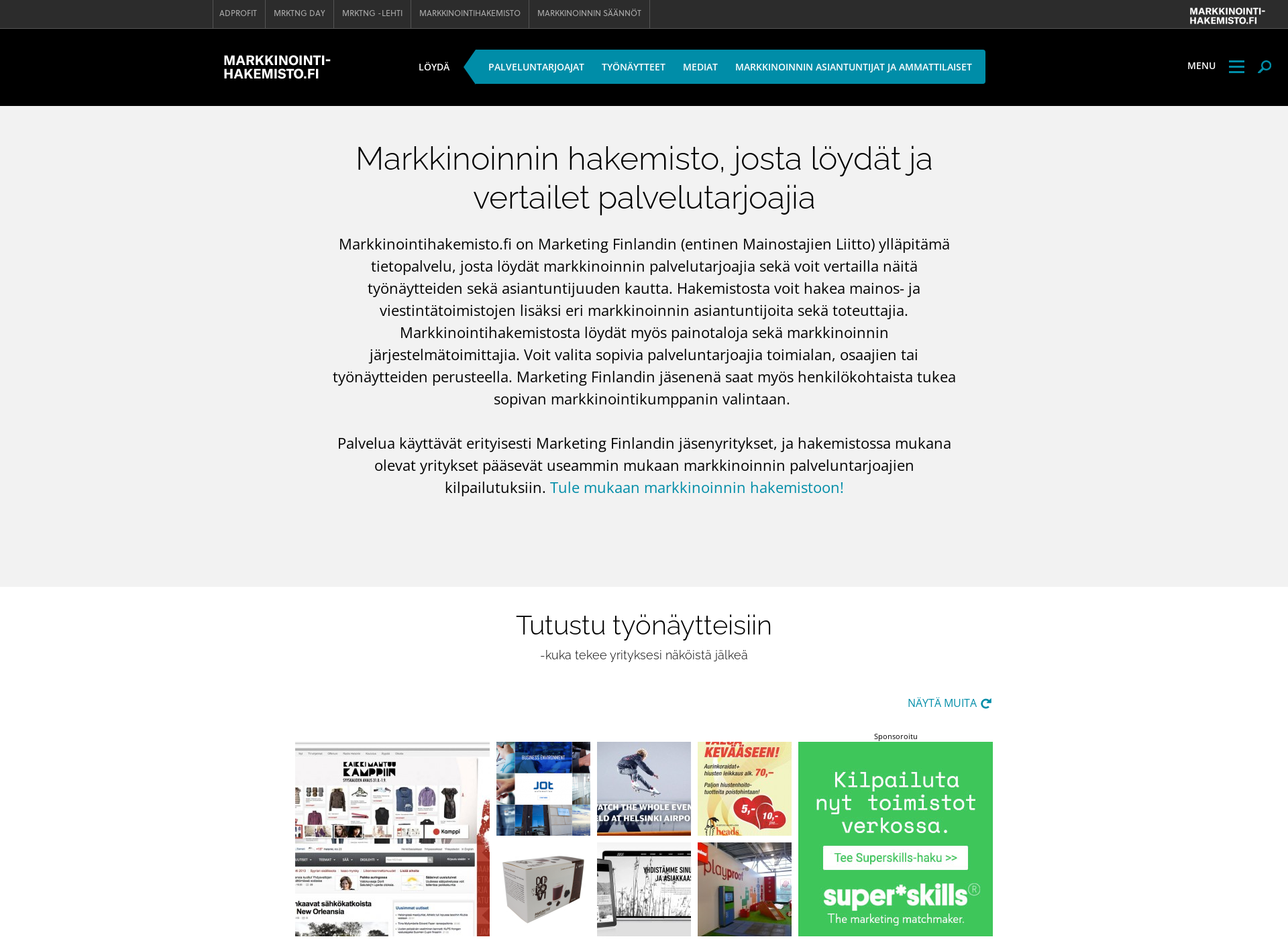 Skärmdump för markkinointihakemisto.fi