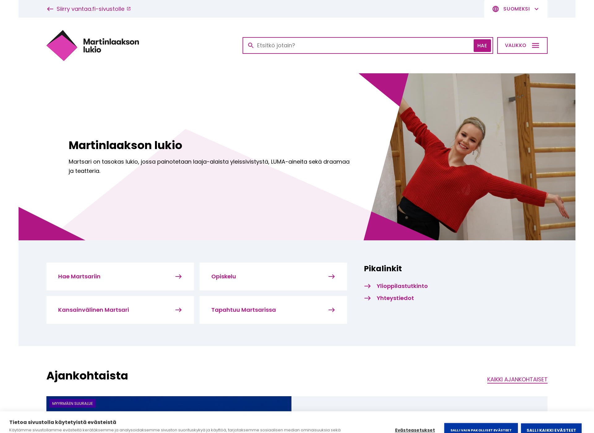 Screenshot for martinlaaksonlukio.fi