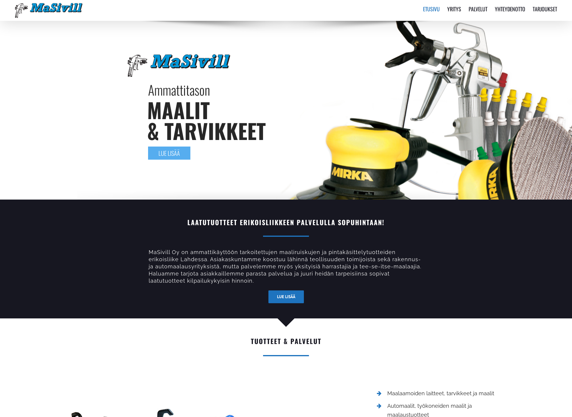 Skärmdump för masivill.fi