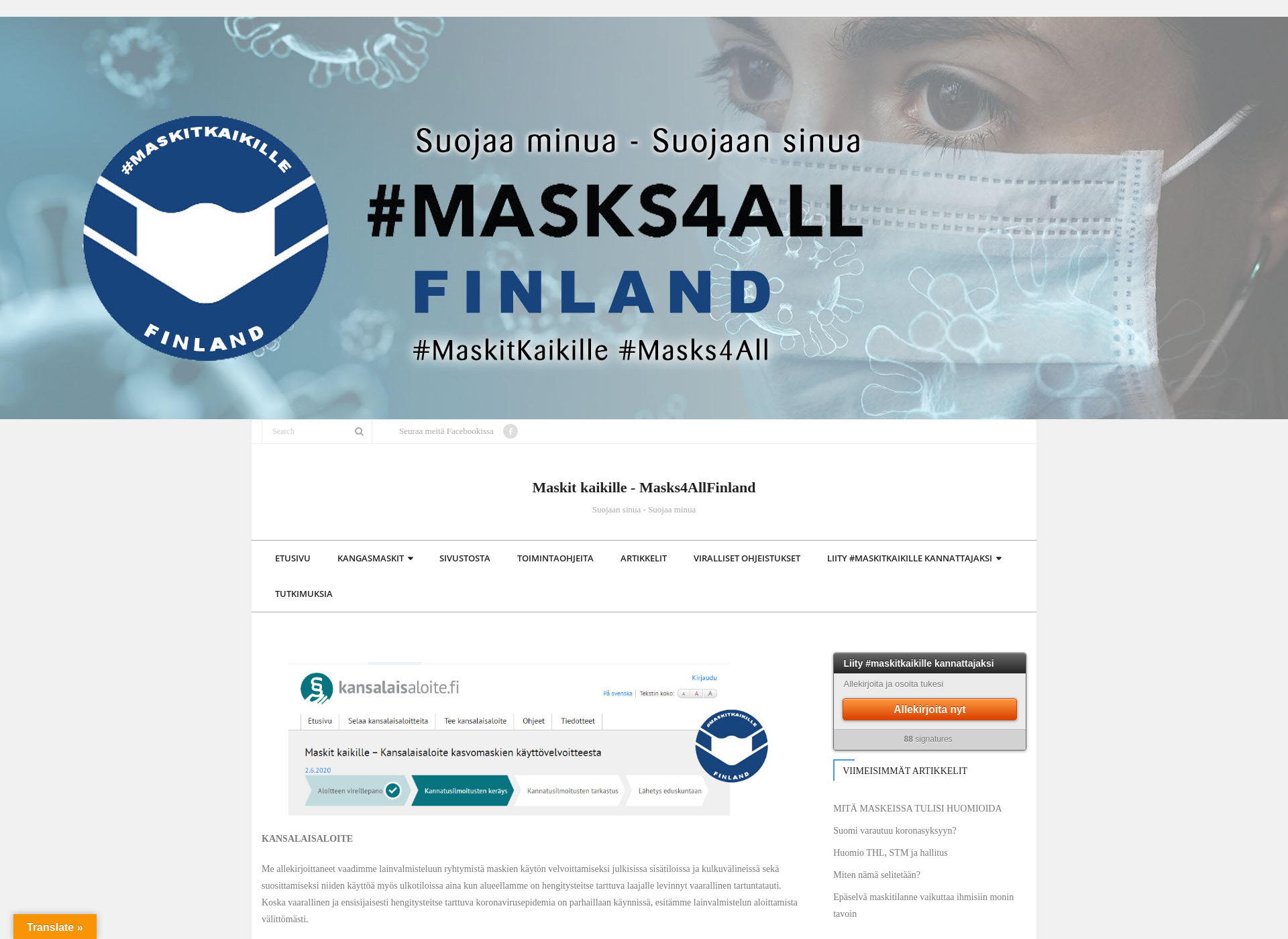 Skärmdump för maskitkaikille.fi