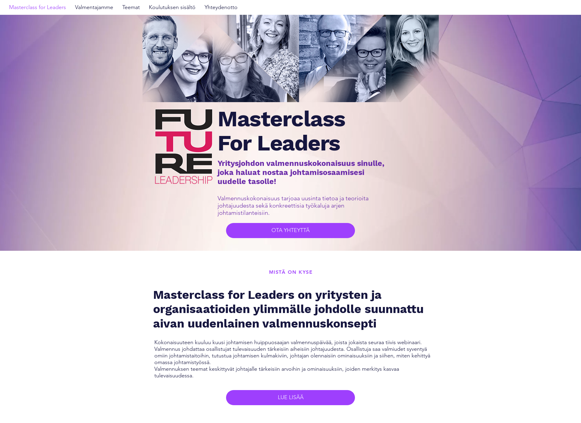 Skärmdump för masterclassforleaders.fi