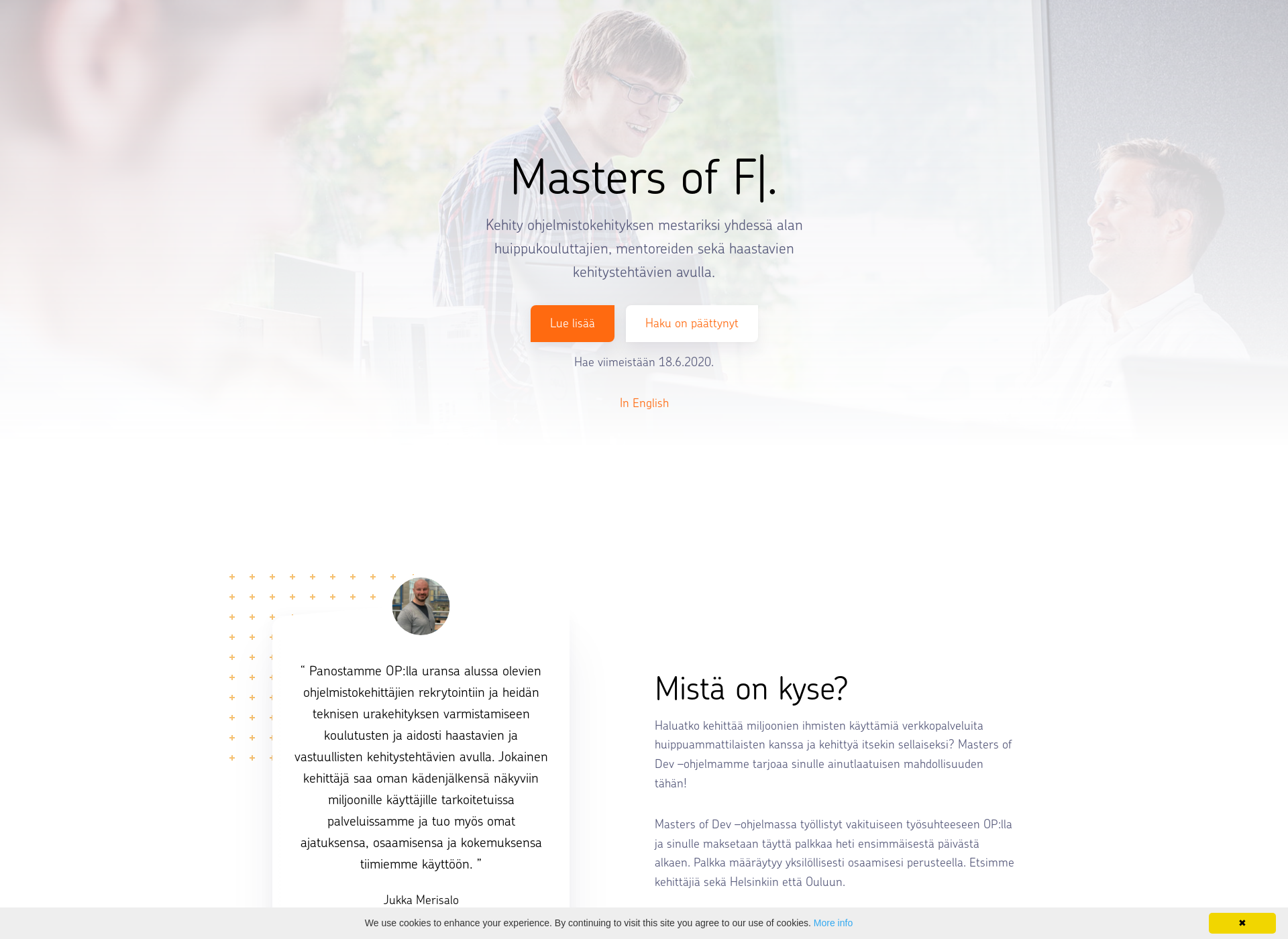 Skärmdump för mastersofdev.fi