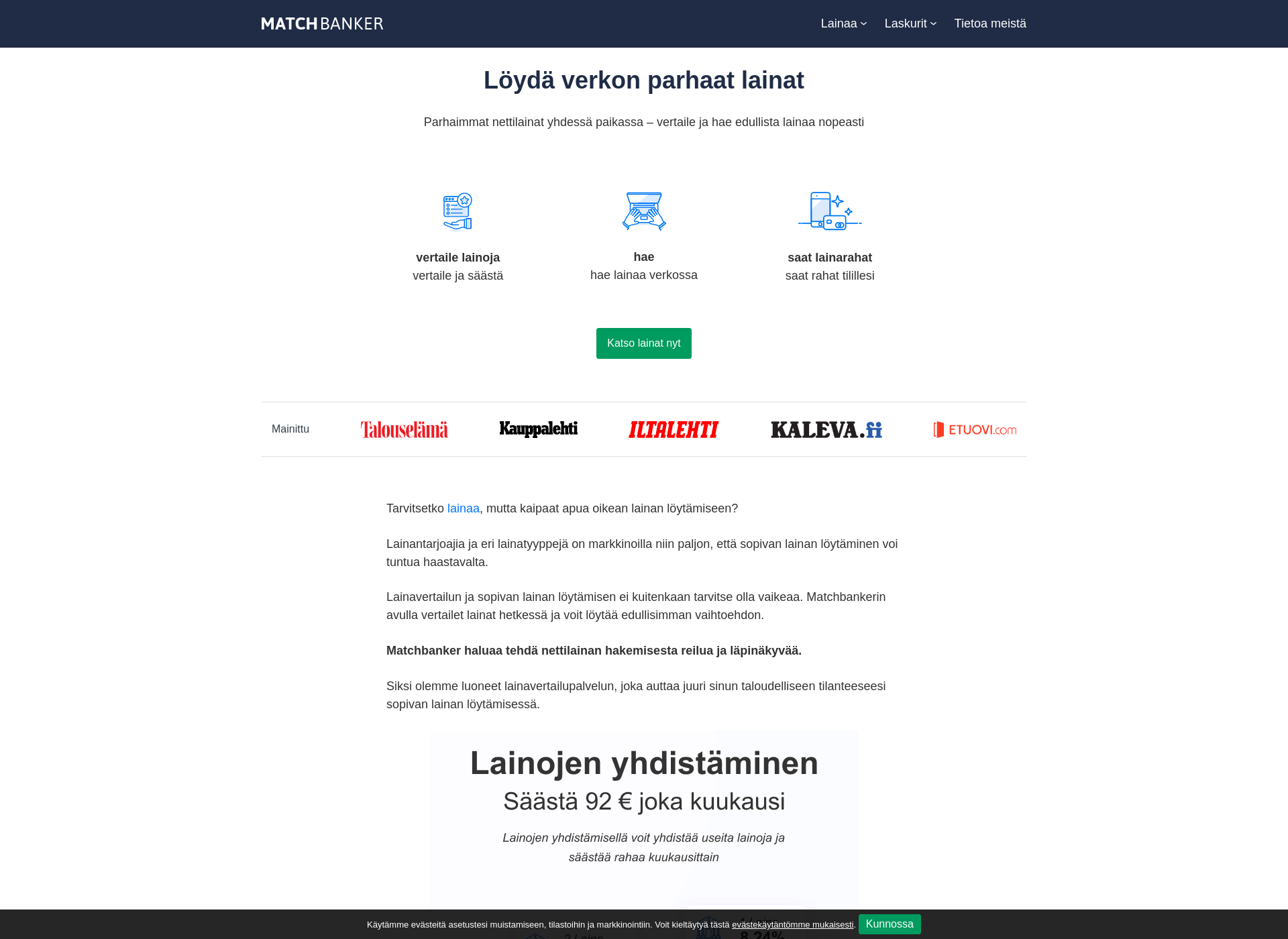 Skärmdump för matchbanker.fi
