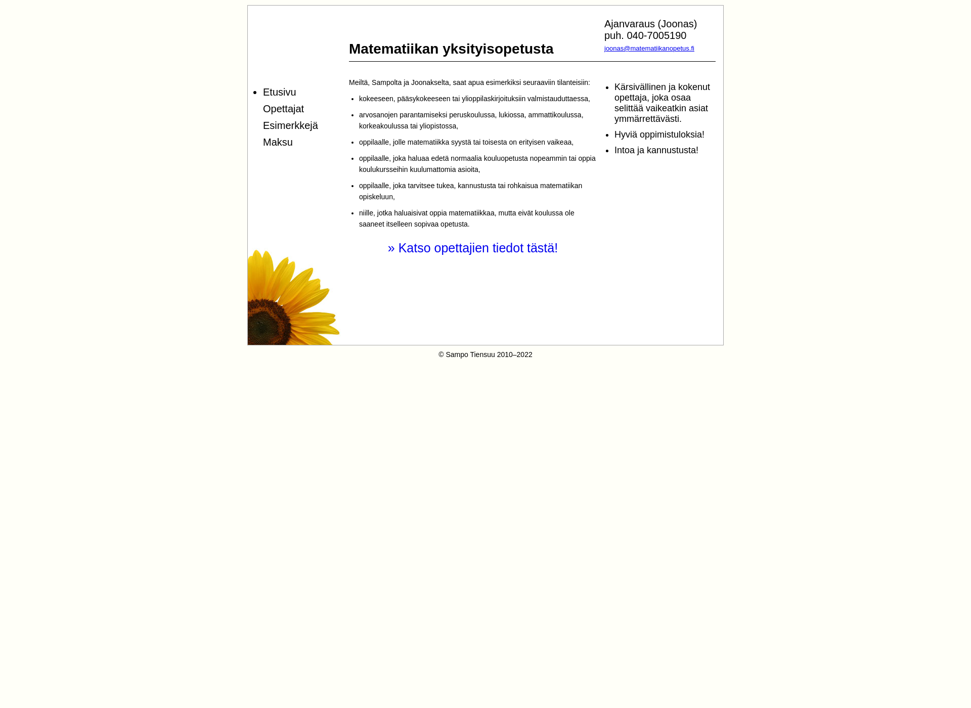 Skärmdump för matematiikanopetus.fi