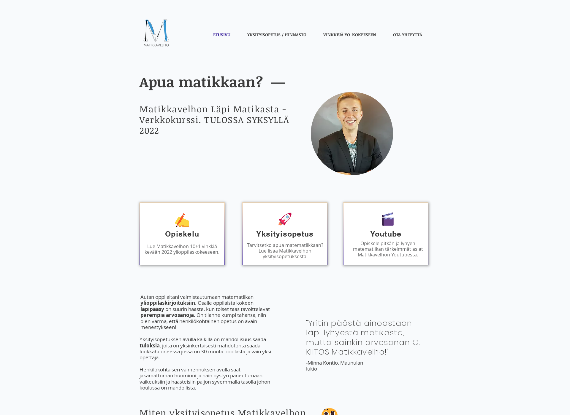 Skärmdump för matikkavelho.fi