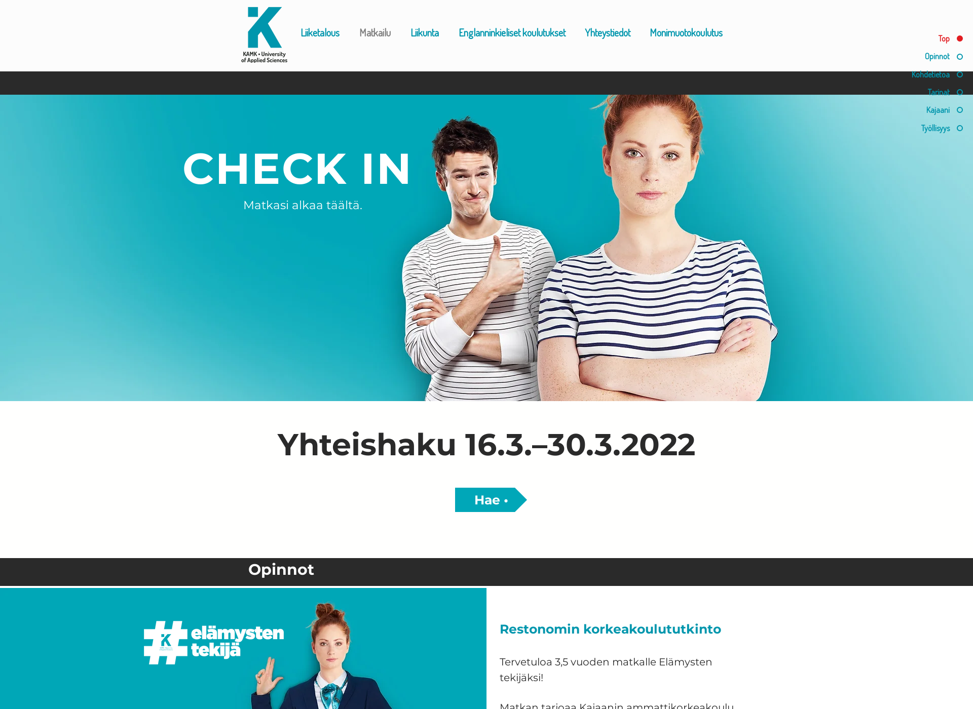 Screenshot for matkailunkoulutus.fi