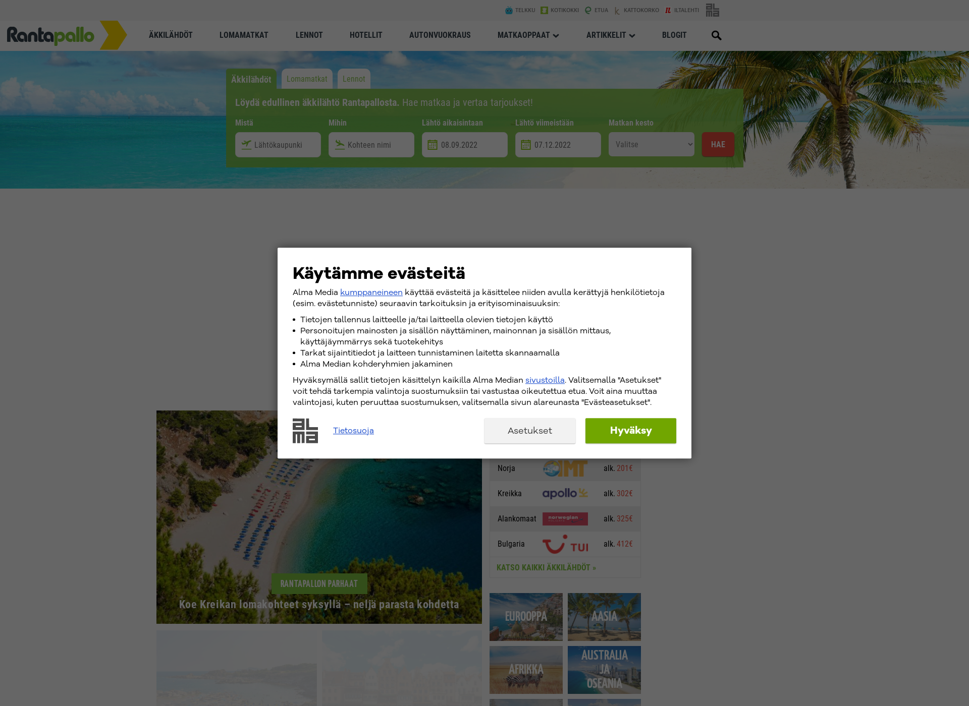 Skärmdump för matkapallo.fi
