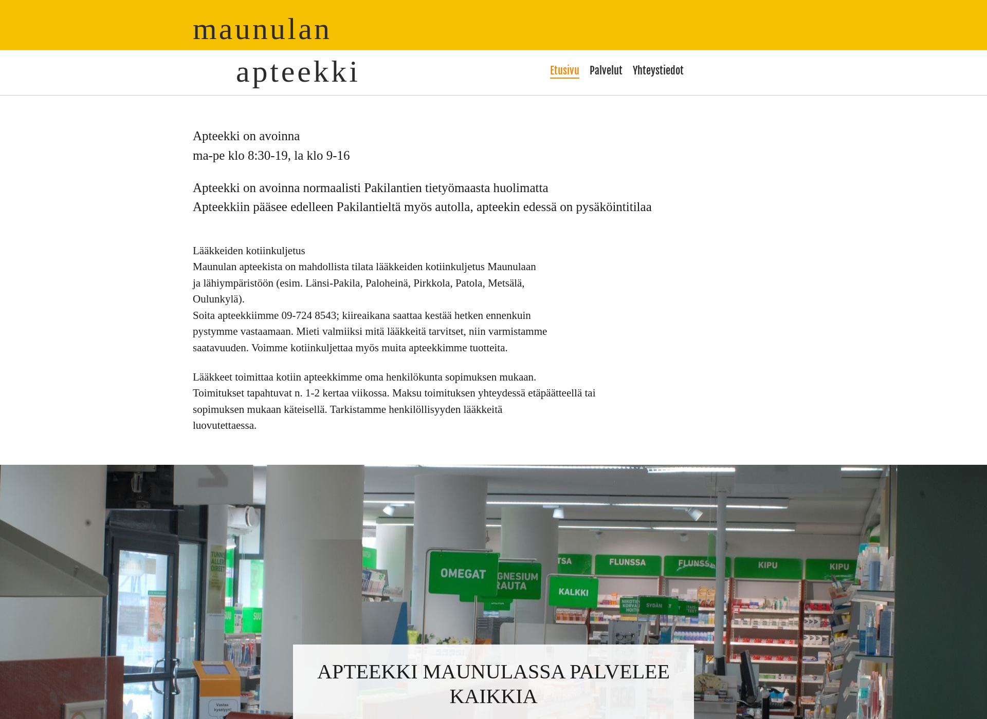 Skärmdump för maunulanapteekki.fi