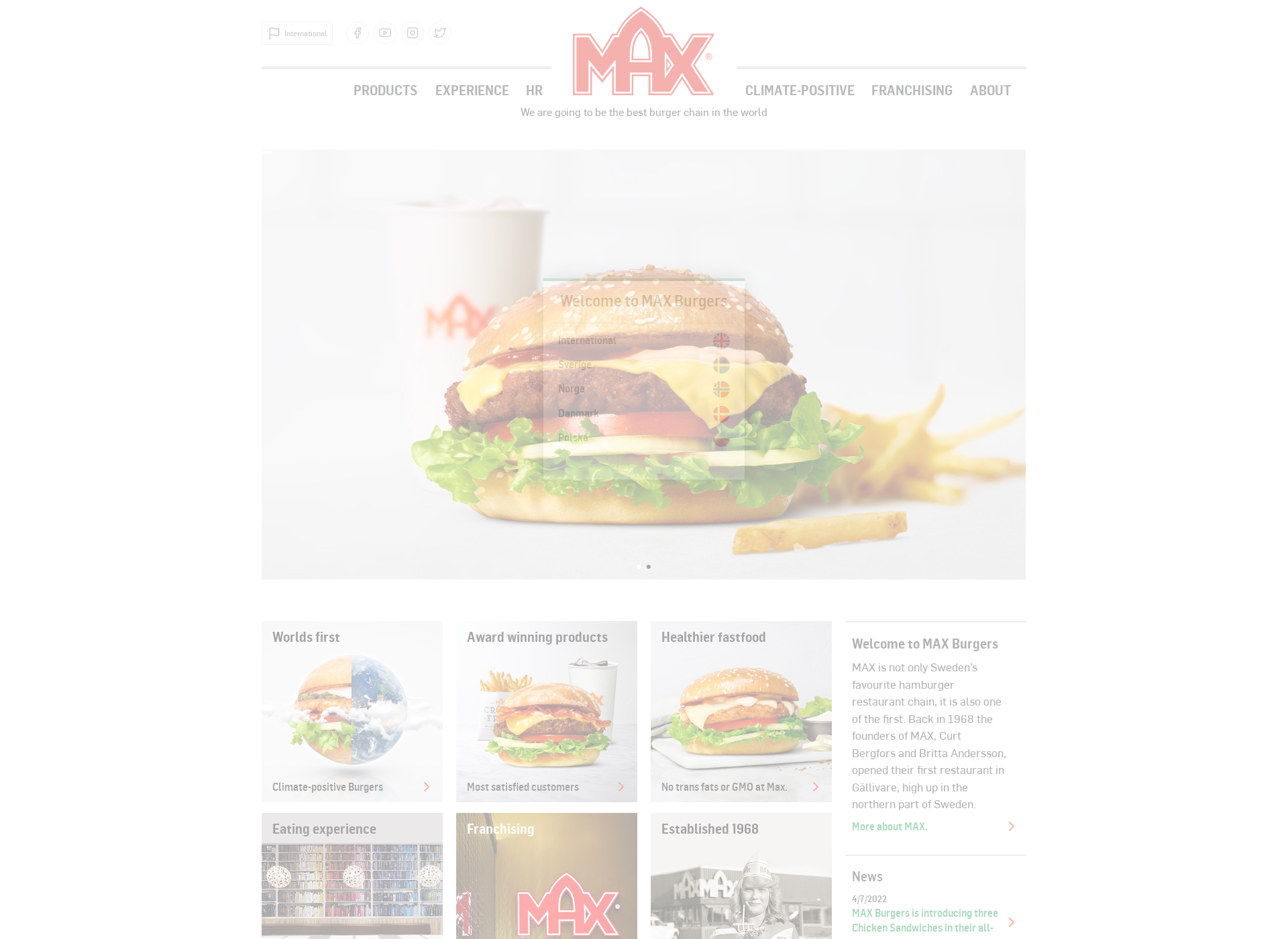 Skärmdump för maxiburger.fi