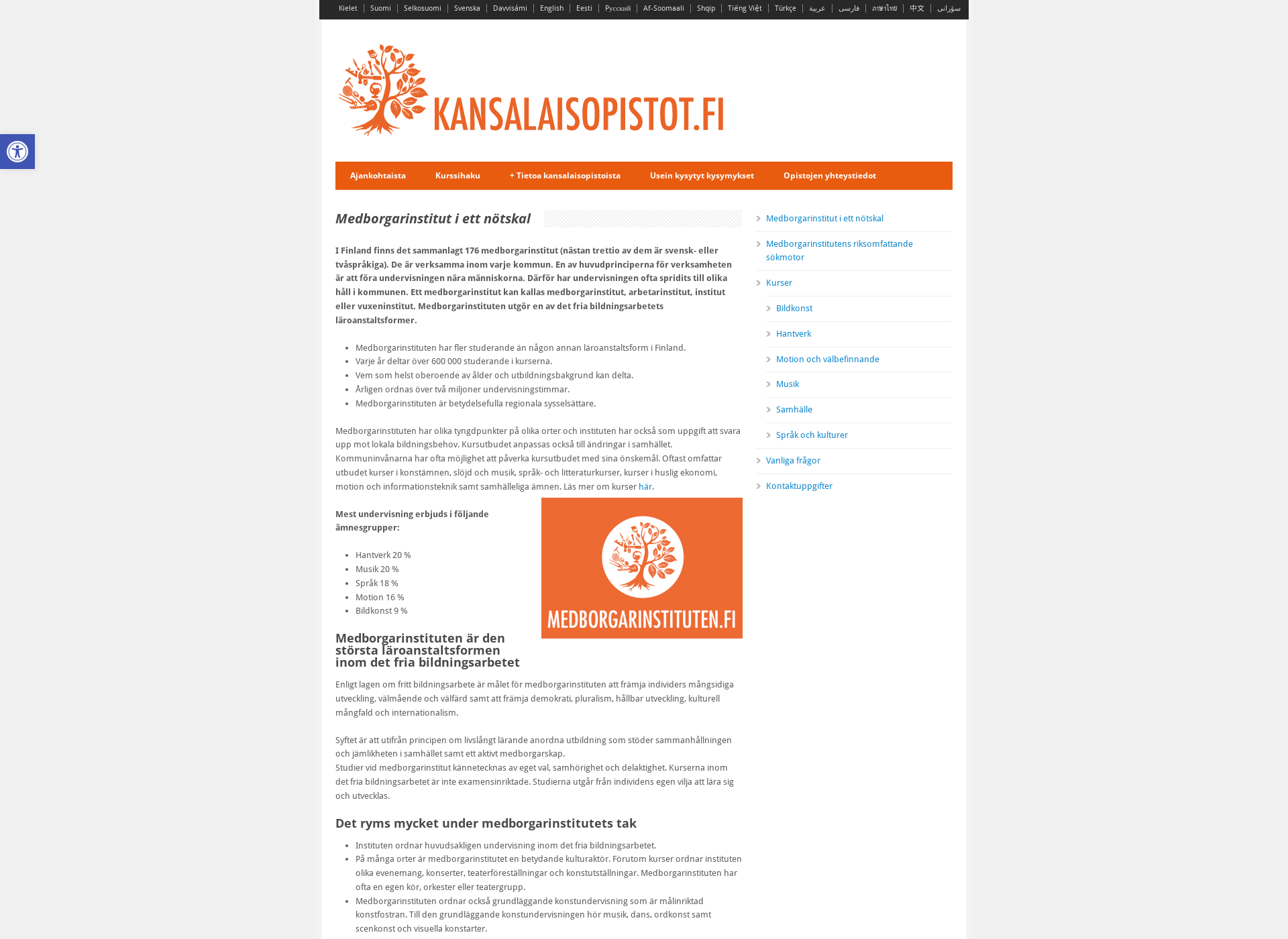 Skärmdump för medborgarinstituten.fi