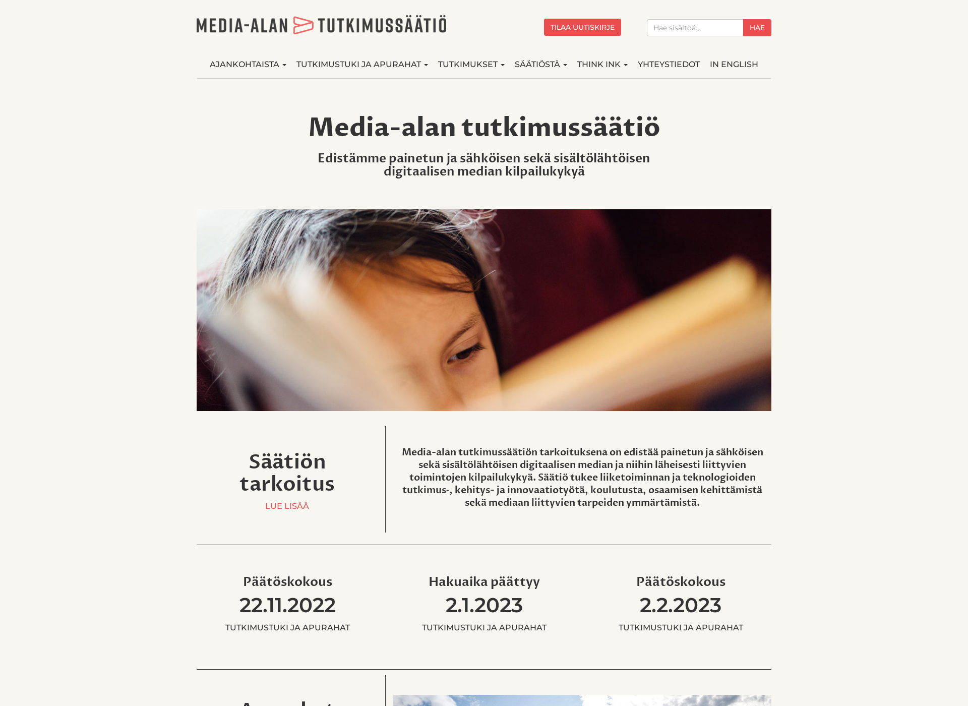 Skärmdump för mediaalantutkimussaatio.fi
