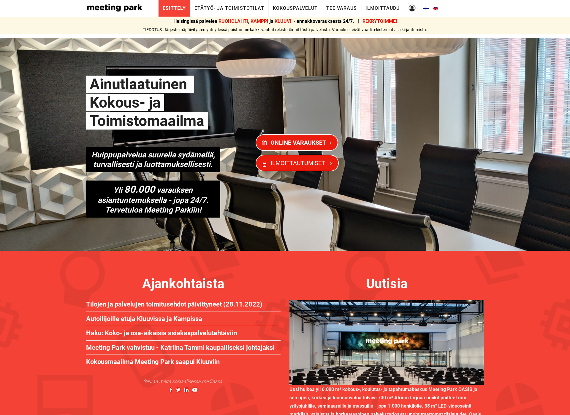 Skärmdump för meetinghub.fi