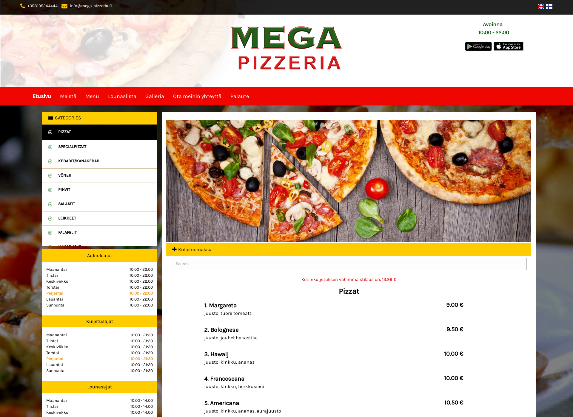 Screenshot for mega-pizzeria.fi