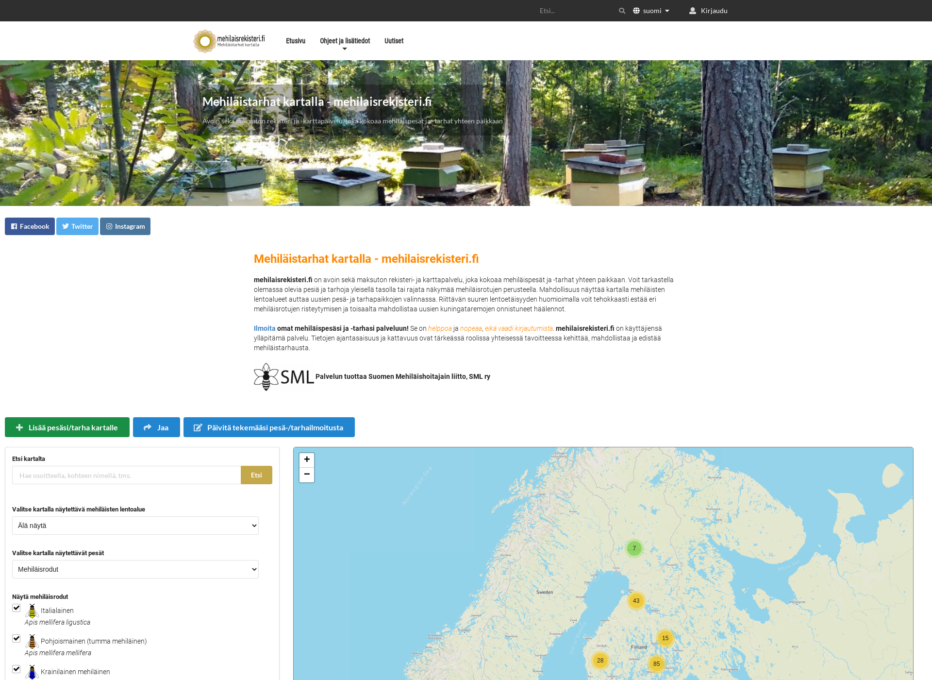 Skärmdump för mehilaisrekisteri.fi
