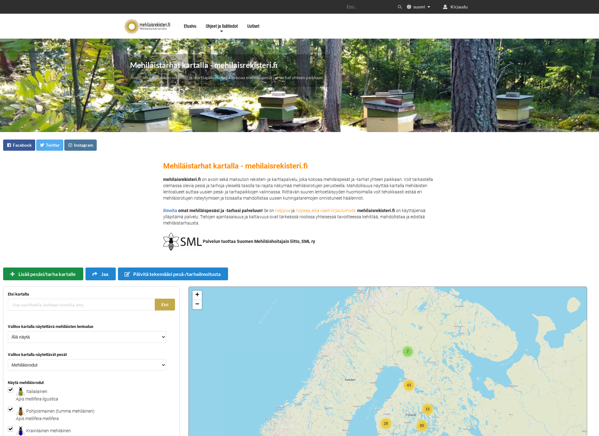 Screenshot for mehilaisrekisteri.fi