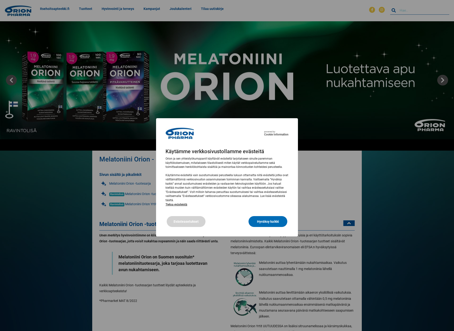 Skärmdump för melatoniiniorion.fi